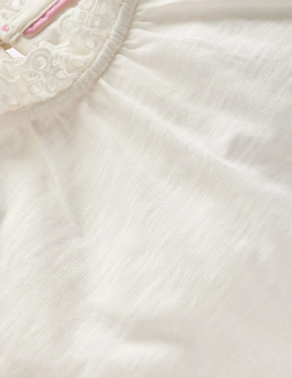 Active Essentials Comfortable Look Broderie Trim Jersey Top-Soft Ivory