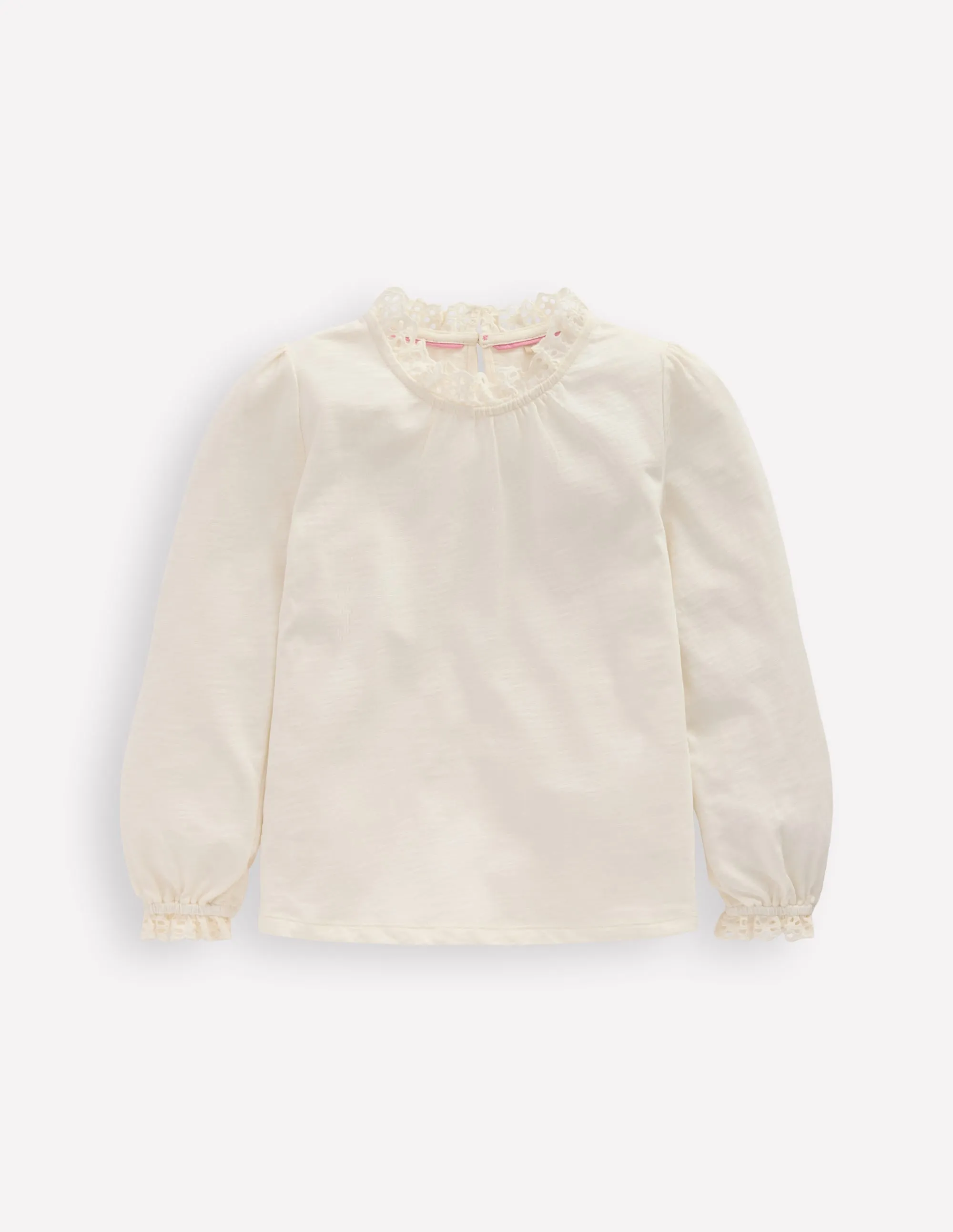 Lint Resistant Surface Broderie Trim Jersey Top-Soft Ivory