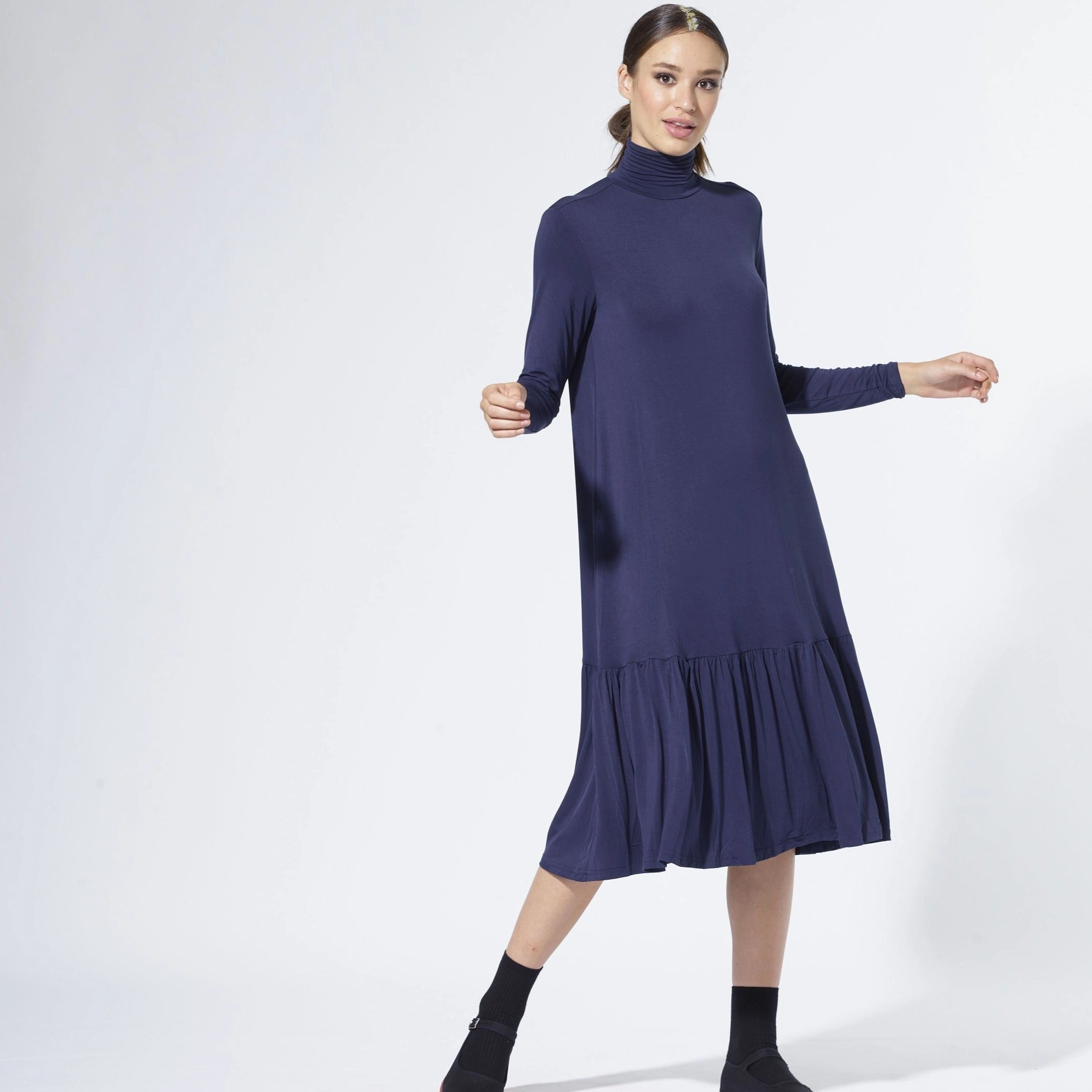 Turtleneck Dress | Navy [Final Sale] Empire Waist Stylish Feel