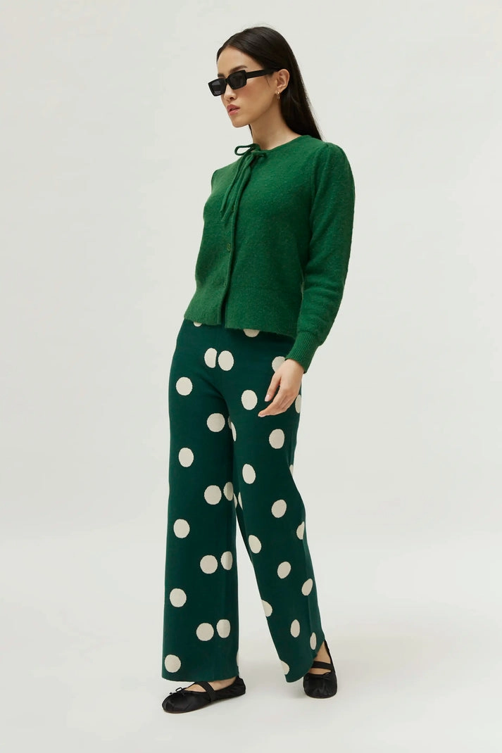 Polka Dot Knit Pant in Green Stain Repellent Coating