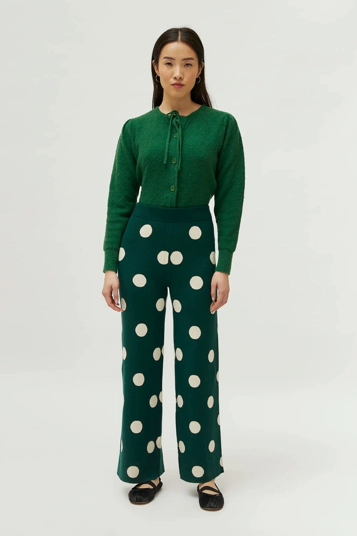 Polka Dot Knit Pant in Green No Frills Fit Breathable fabric
