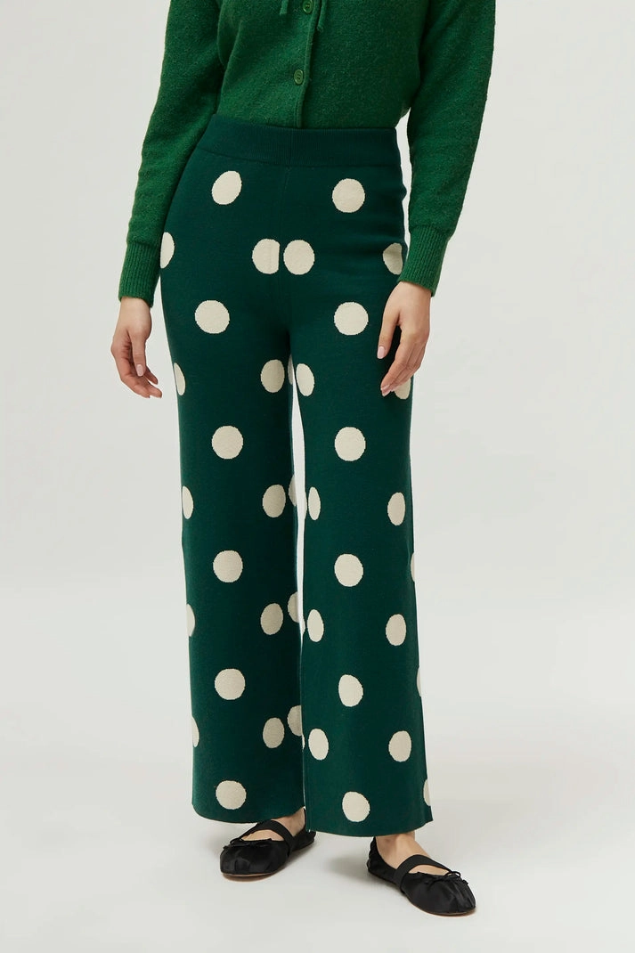 Polka Dot Knit Pant in Green Casual Comfort Look