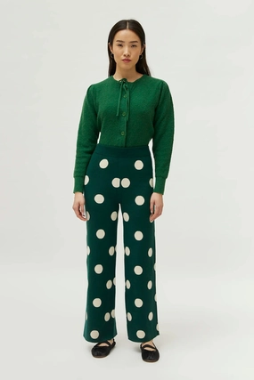 Polka Dot Knit Pant in Green No Frills Fit Breathable fabric