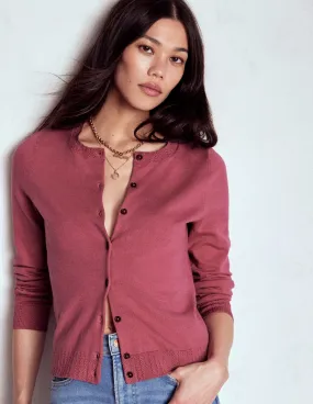 Urban Ready Emilia Cotton Crew Cardigan-Pink Heather