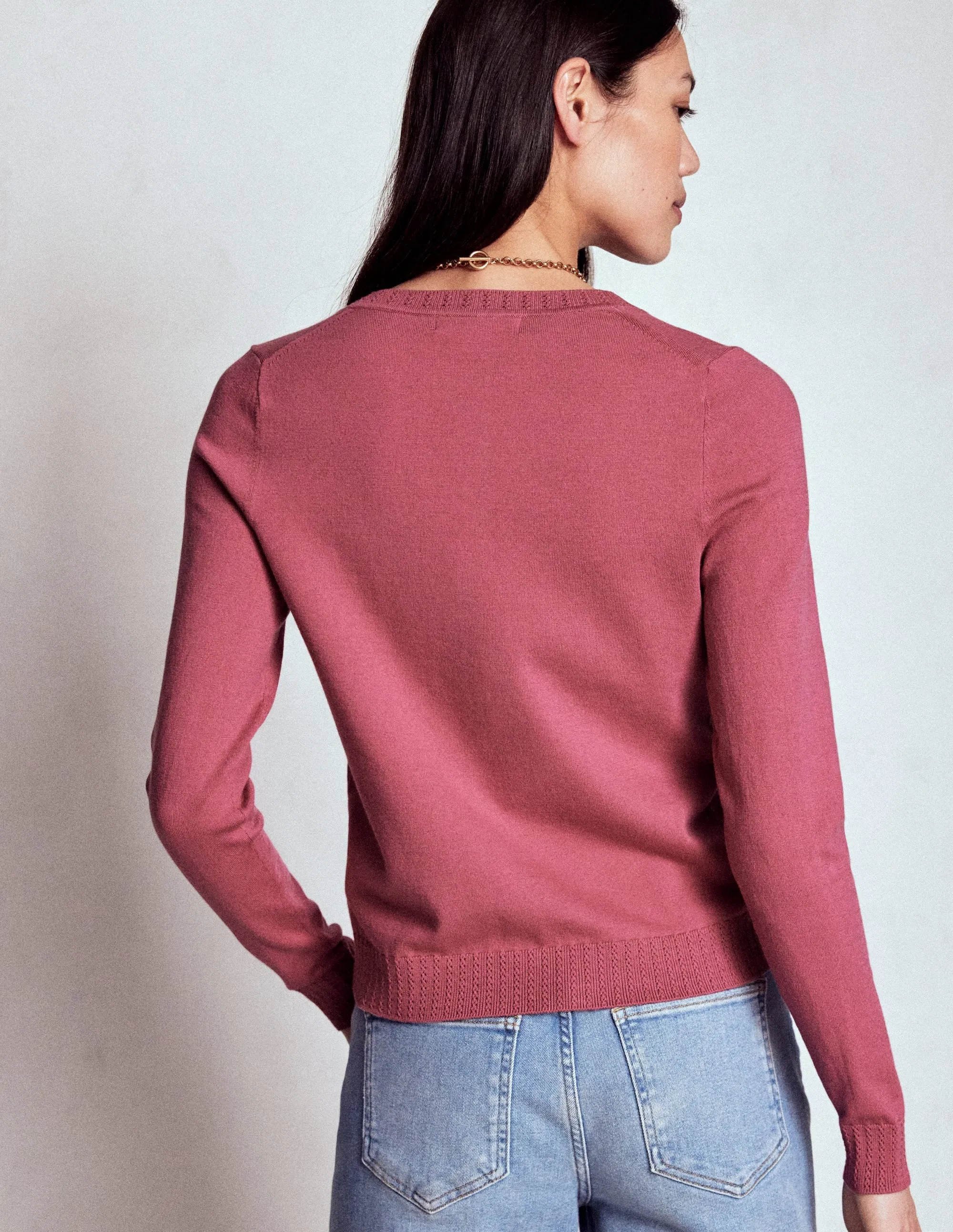 Versatile Trend Emilia Cotton Crew Cardigan-Pink Heather