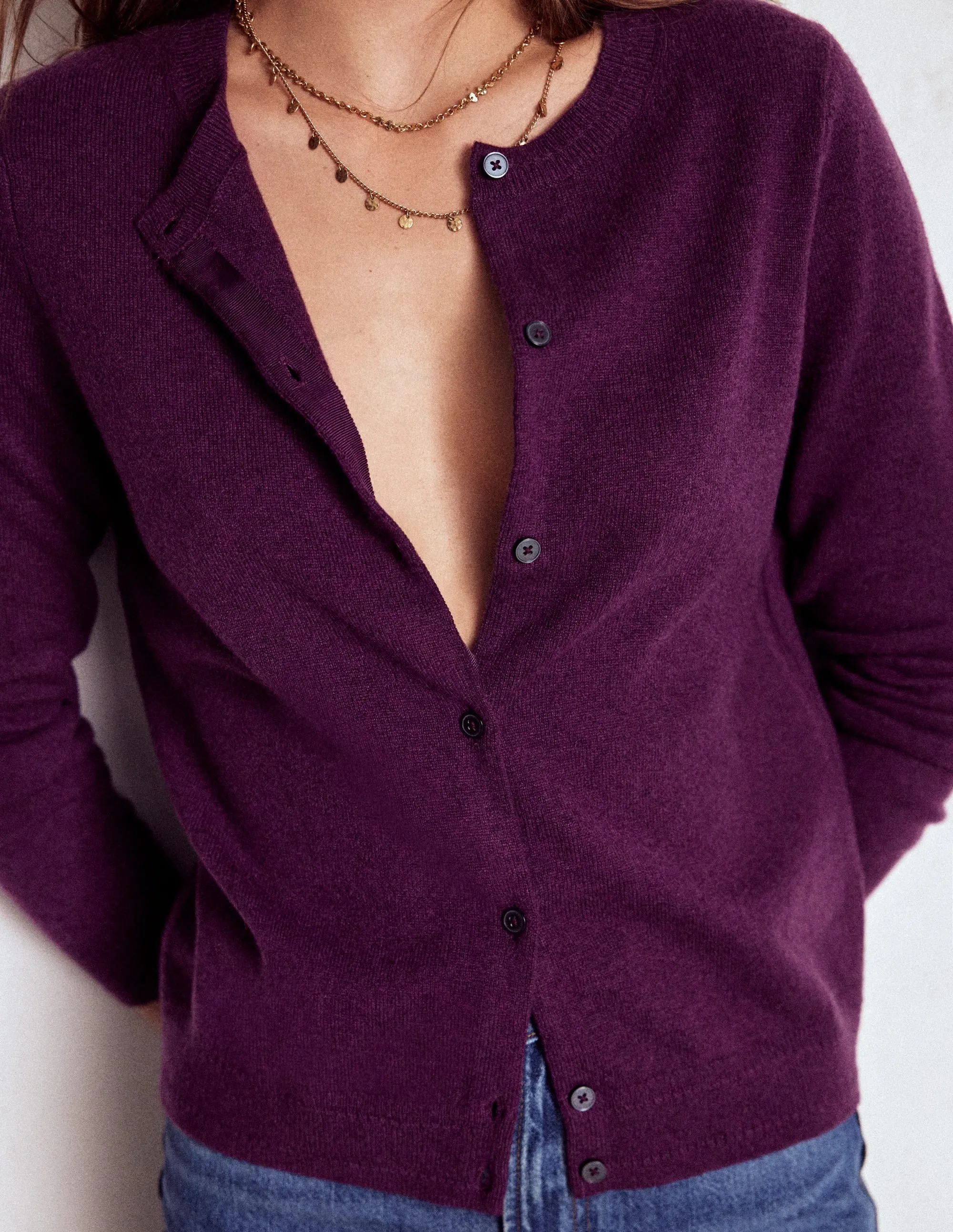 QuickDry Fibers Eva Cashmere Crew Cardigan-Plum Melange