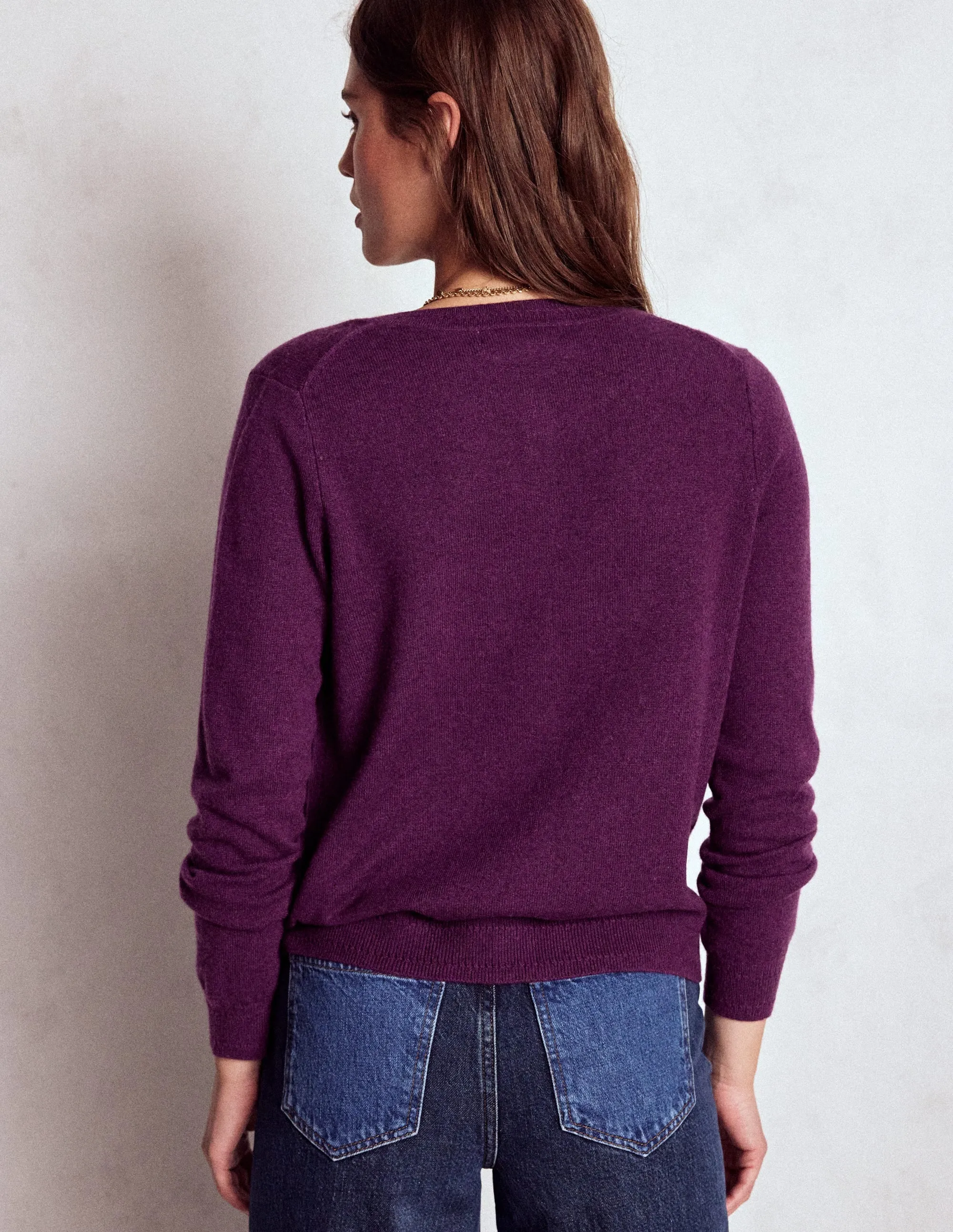 QuickDry Technology Eva Cashmere Crew Cardigan-Plum Melange