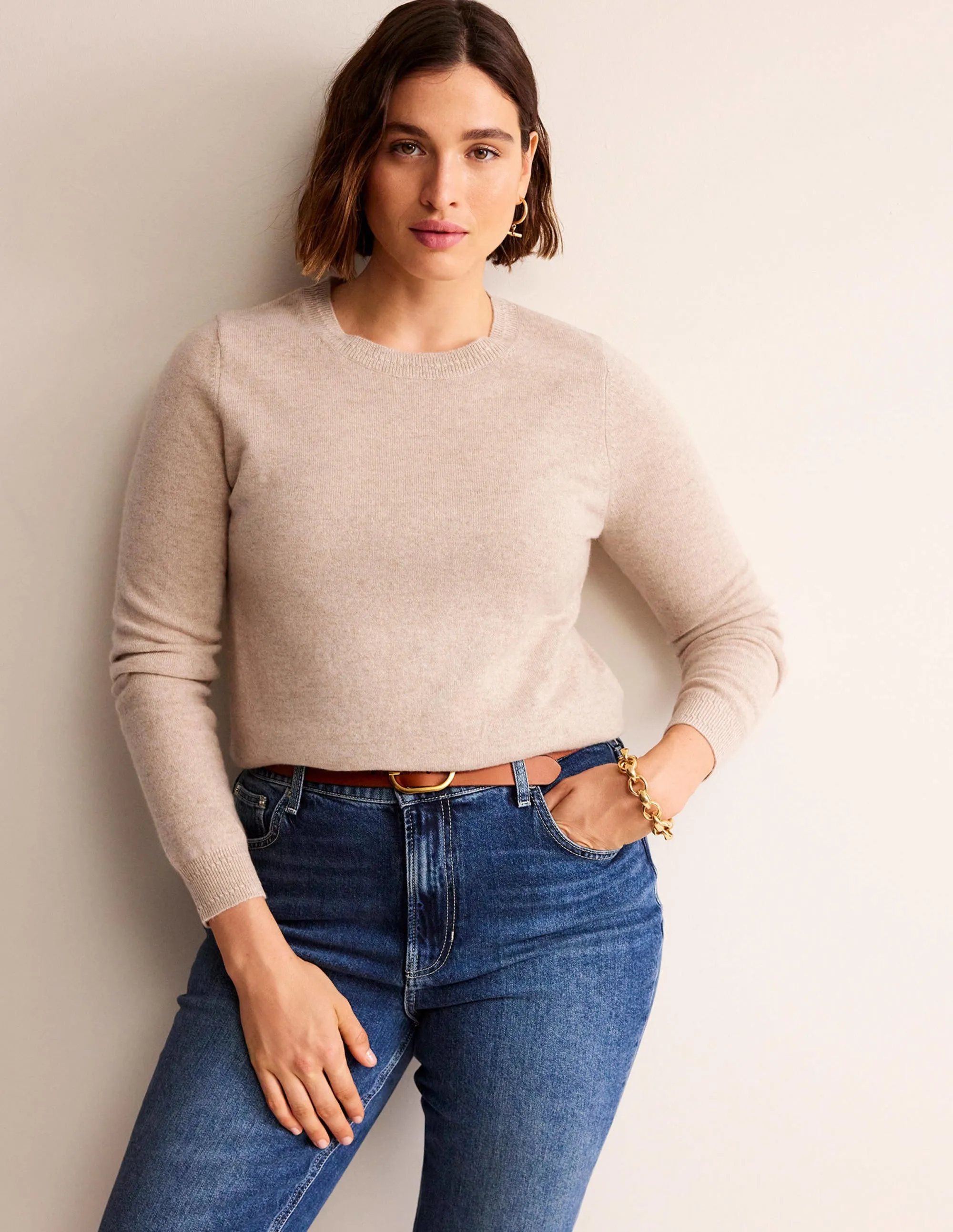 Eva Cashmere Crew Neck Jumper-Chinchilla Melange Street Ease Stretch Flexibility
