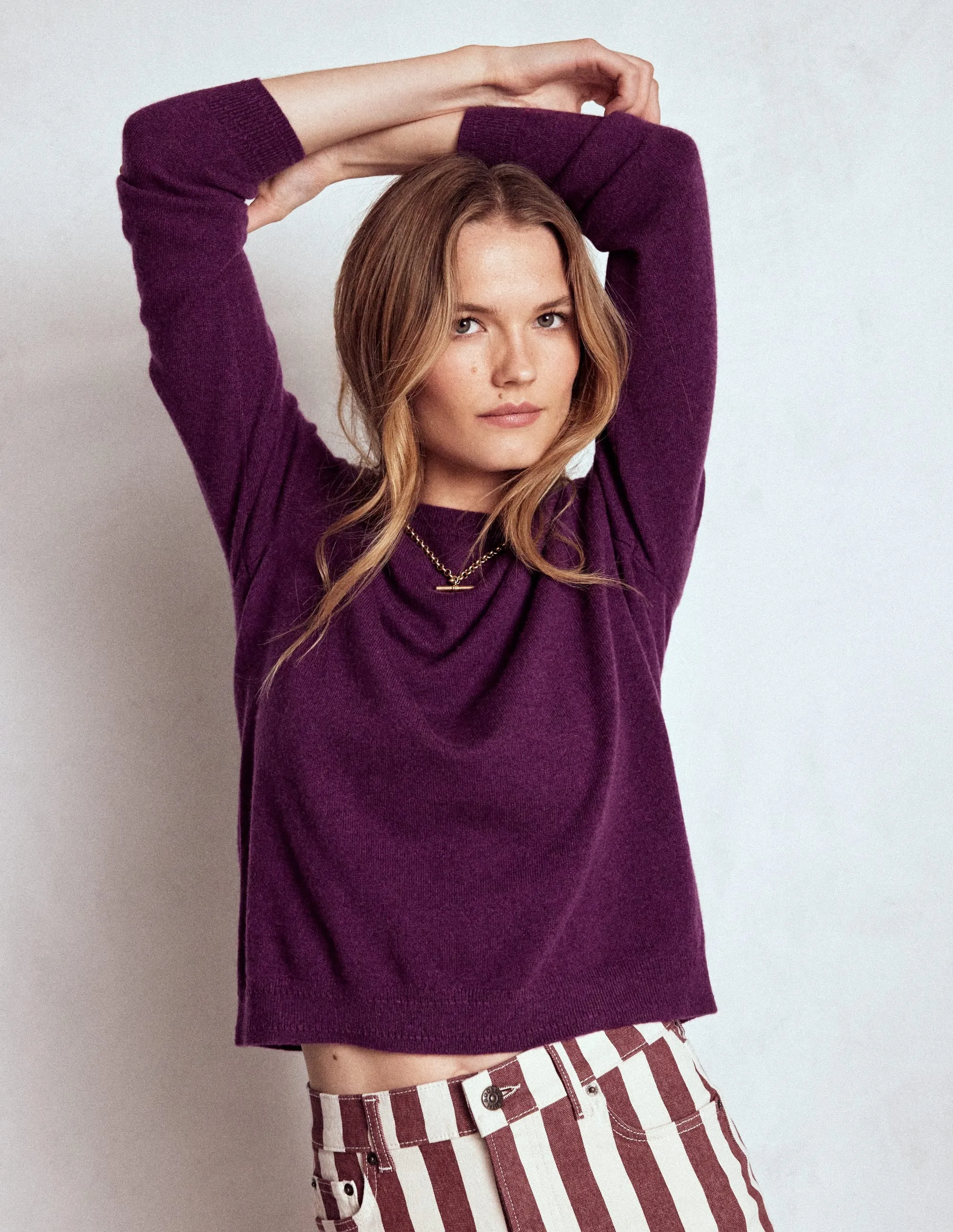 Chic Warmth Eva Cashmere Crew Neck Jumper-Plum Melange