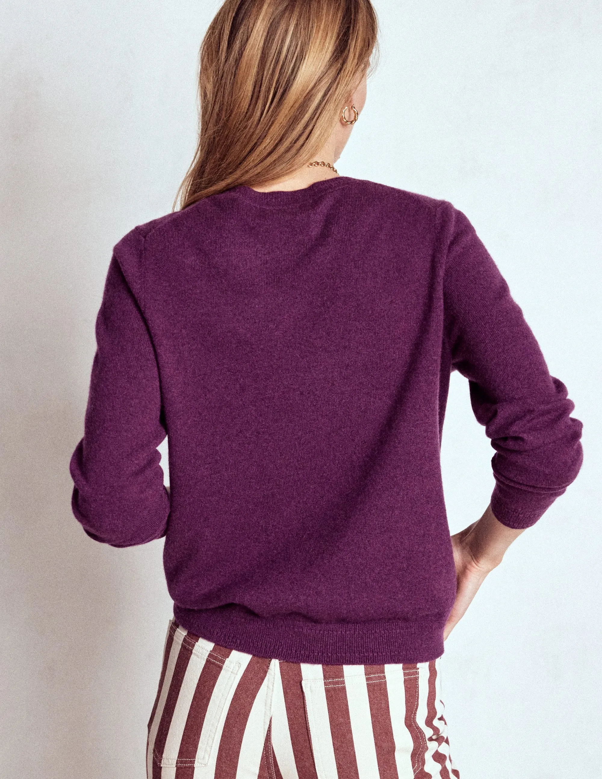 MoistureWicking Yarn Eva Cashmere Crew Neck Jumper-Plum Melange
