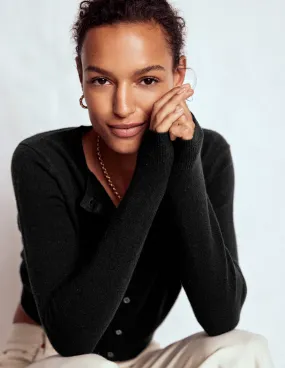 Wrinkle resistant fabric Eva Cashmere Cropped Cardigan-Black
