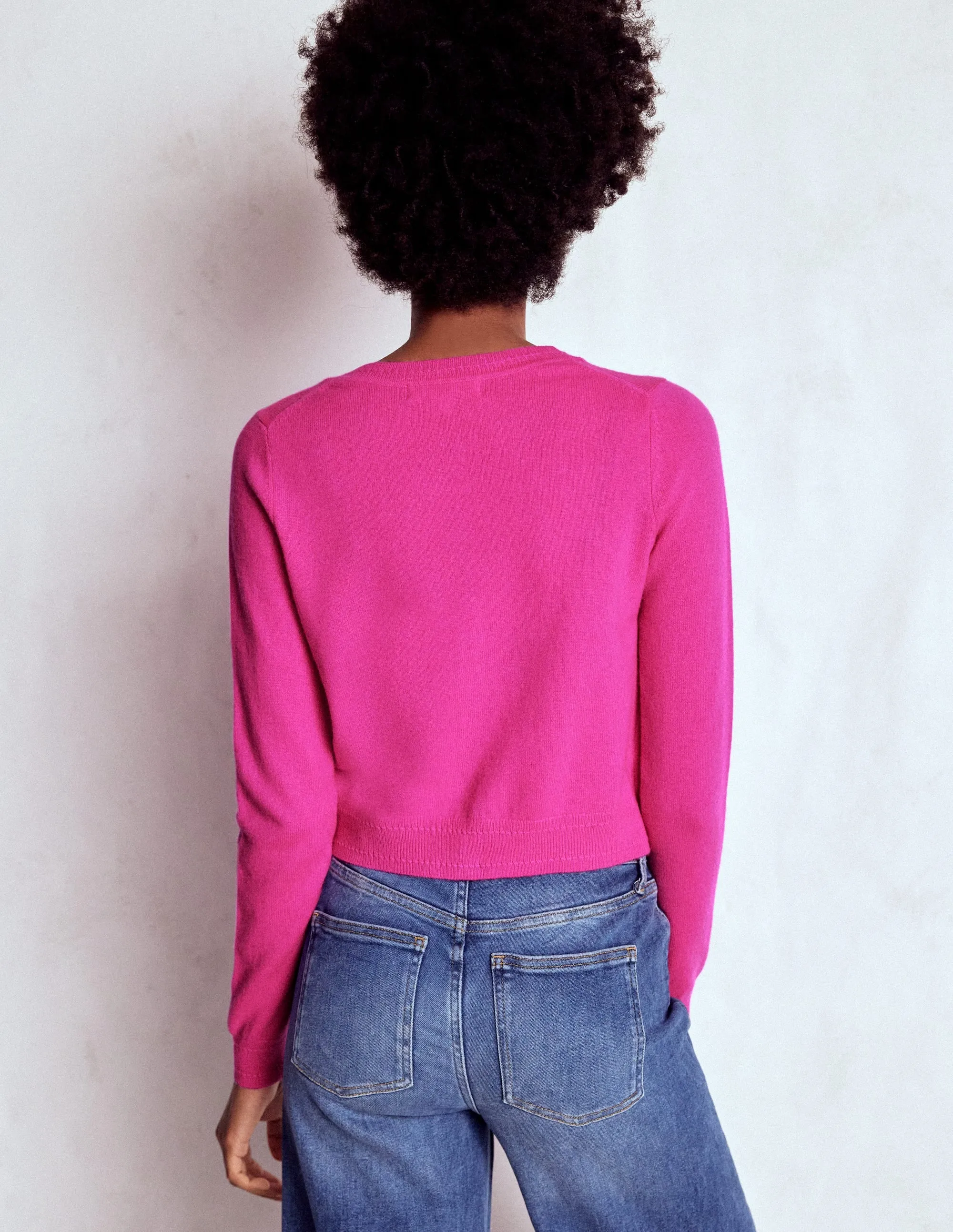 Urban Comforted Eva Cashmere Cropped Cardigan-Pop Pansy