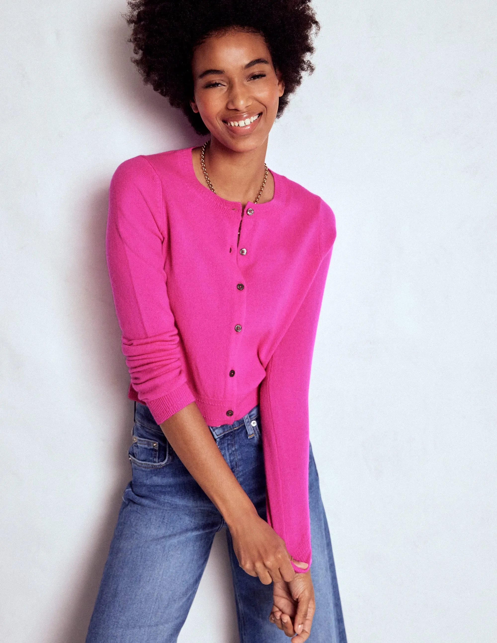 Eva Cashmere Cropped Cardigan-Pop Pansy Easy Care Fabric