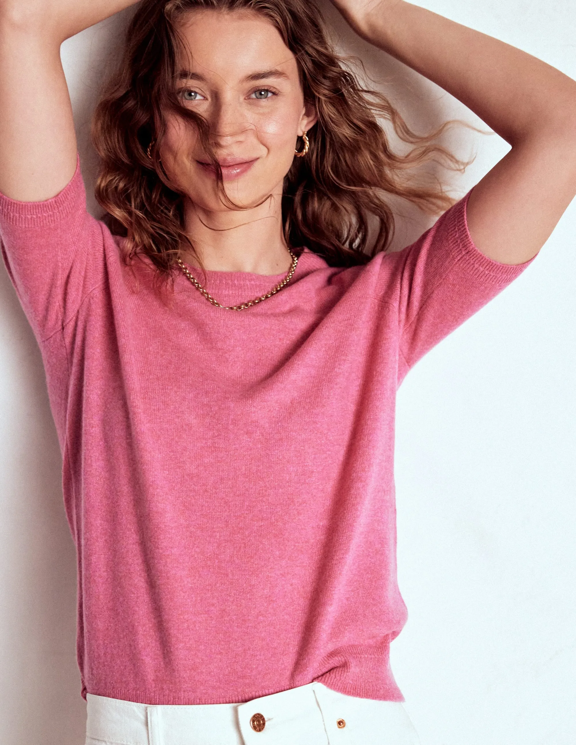 Eva Cashmere T-Shirt-Rose Pink Melange Low Impact Manufacturing