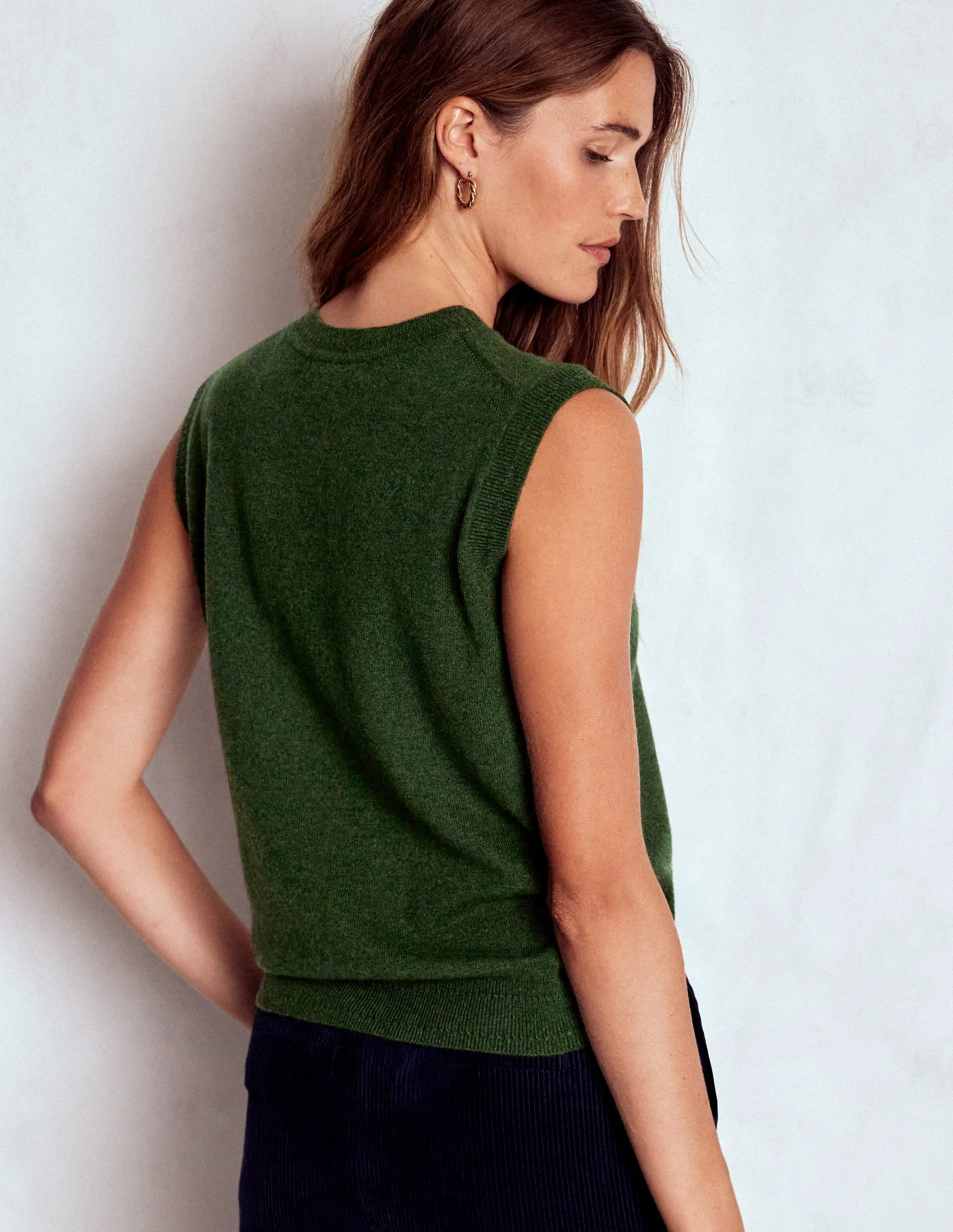 Eva Cashmere Tank-Leaf Green Melange UPF Protection Drop Shoulder Cut