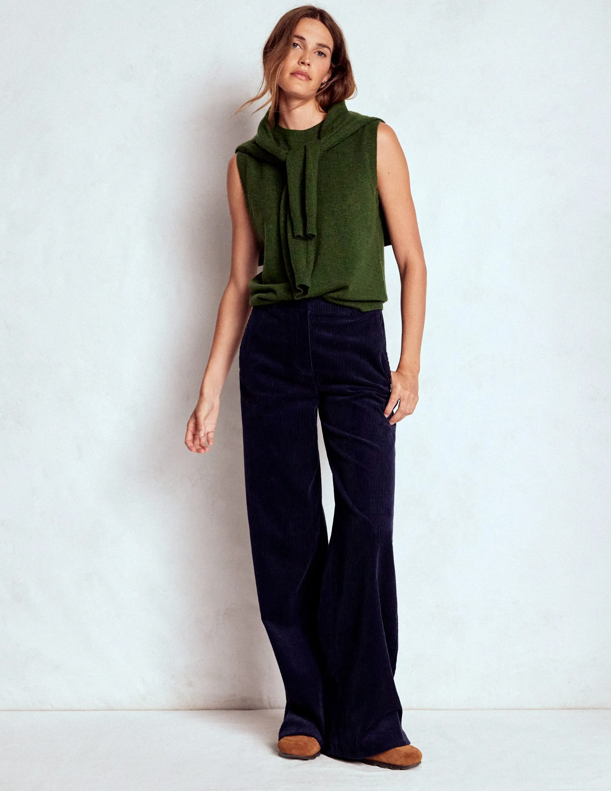 Eva Cashmere Tank-Leaf Green Melange Eco Friendly Yarn