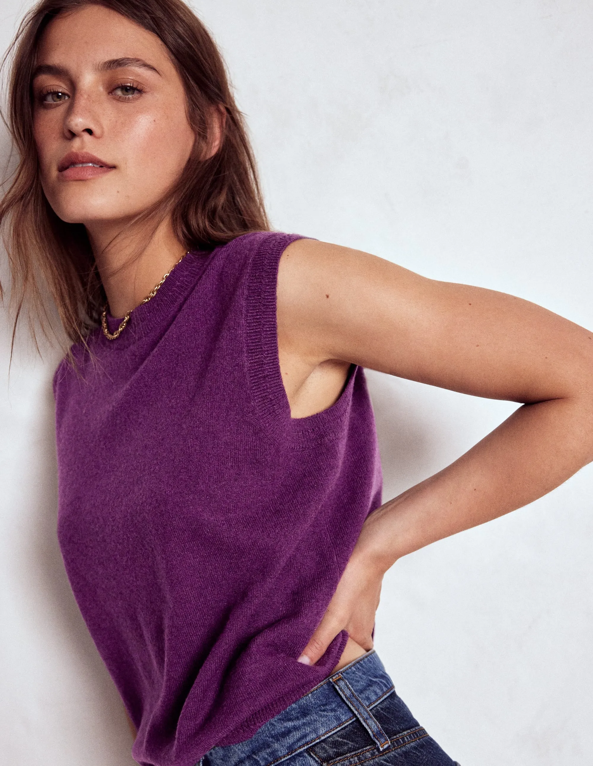 Eva Cashmere Tank-Plum Melange Flexible Seam Structure