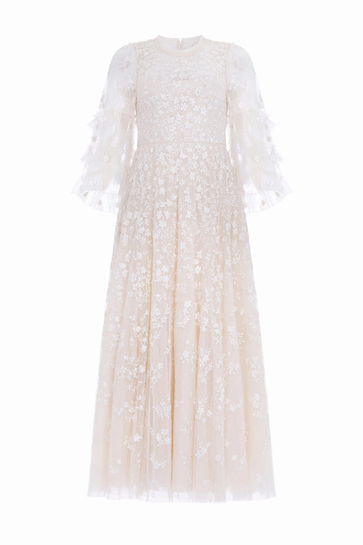 Everett Bloom Round Neck Ankle Gown Neutral-Shade Elegant Vibe