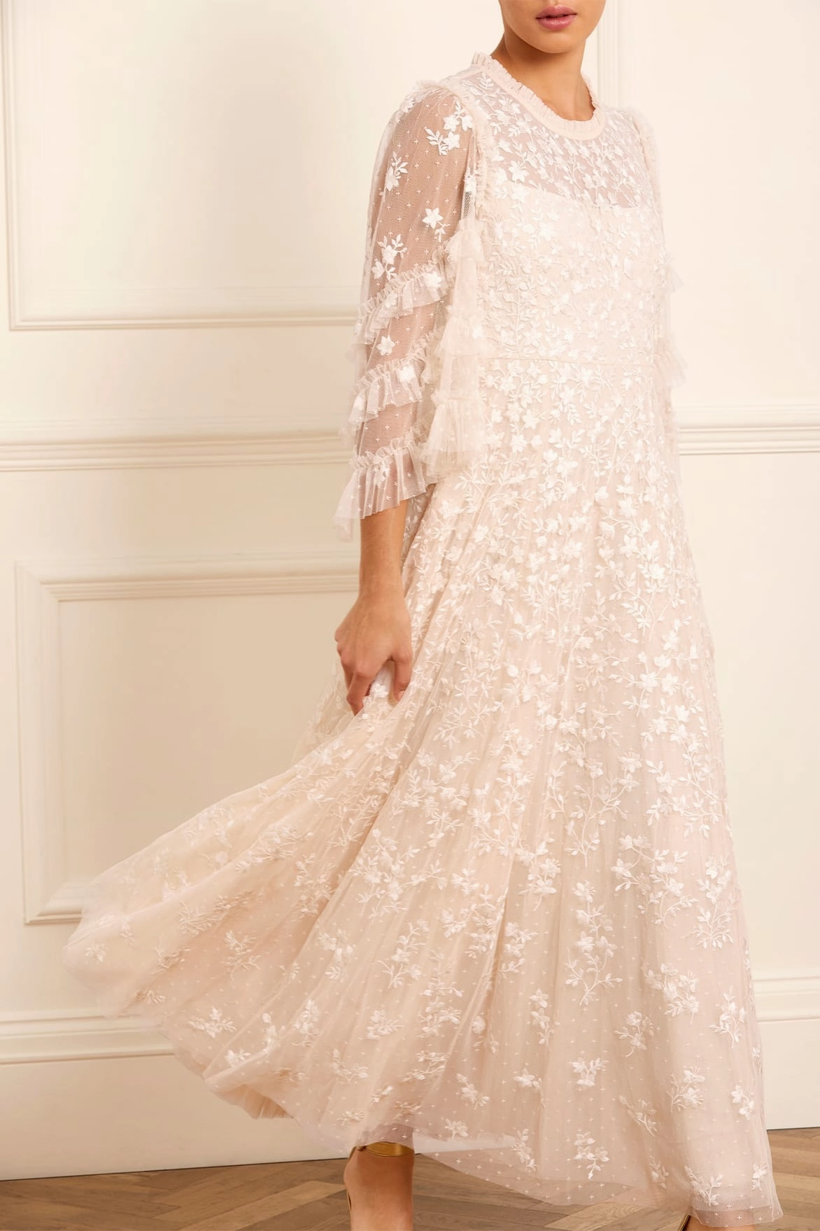 ContrastStitching Family Warm Everett Bloom Round Neck Ankle Gown