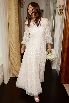 Water-resistant knee-length Everett Bloom Round Neck Ankle Gown