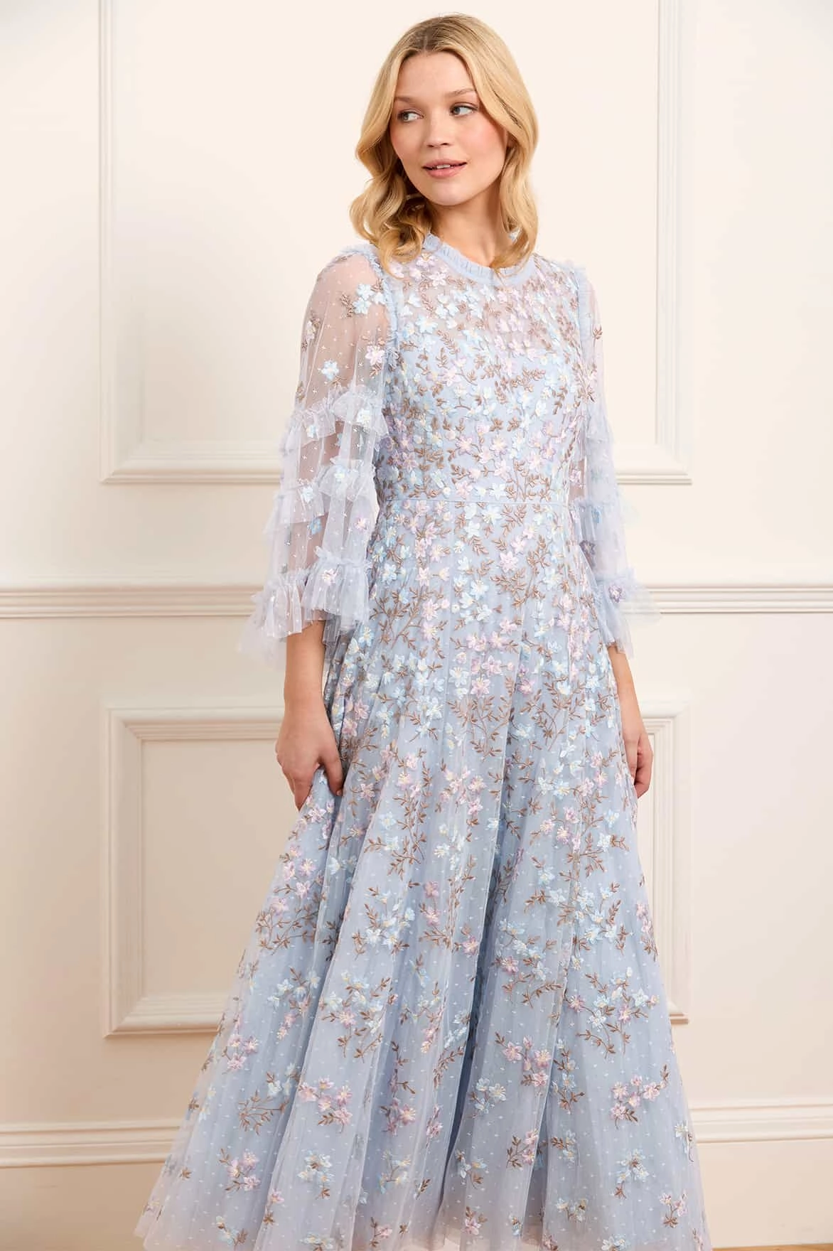 Everett Bloom Round Neck Ankle Gown effortless grace