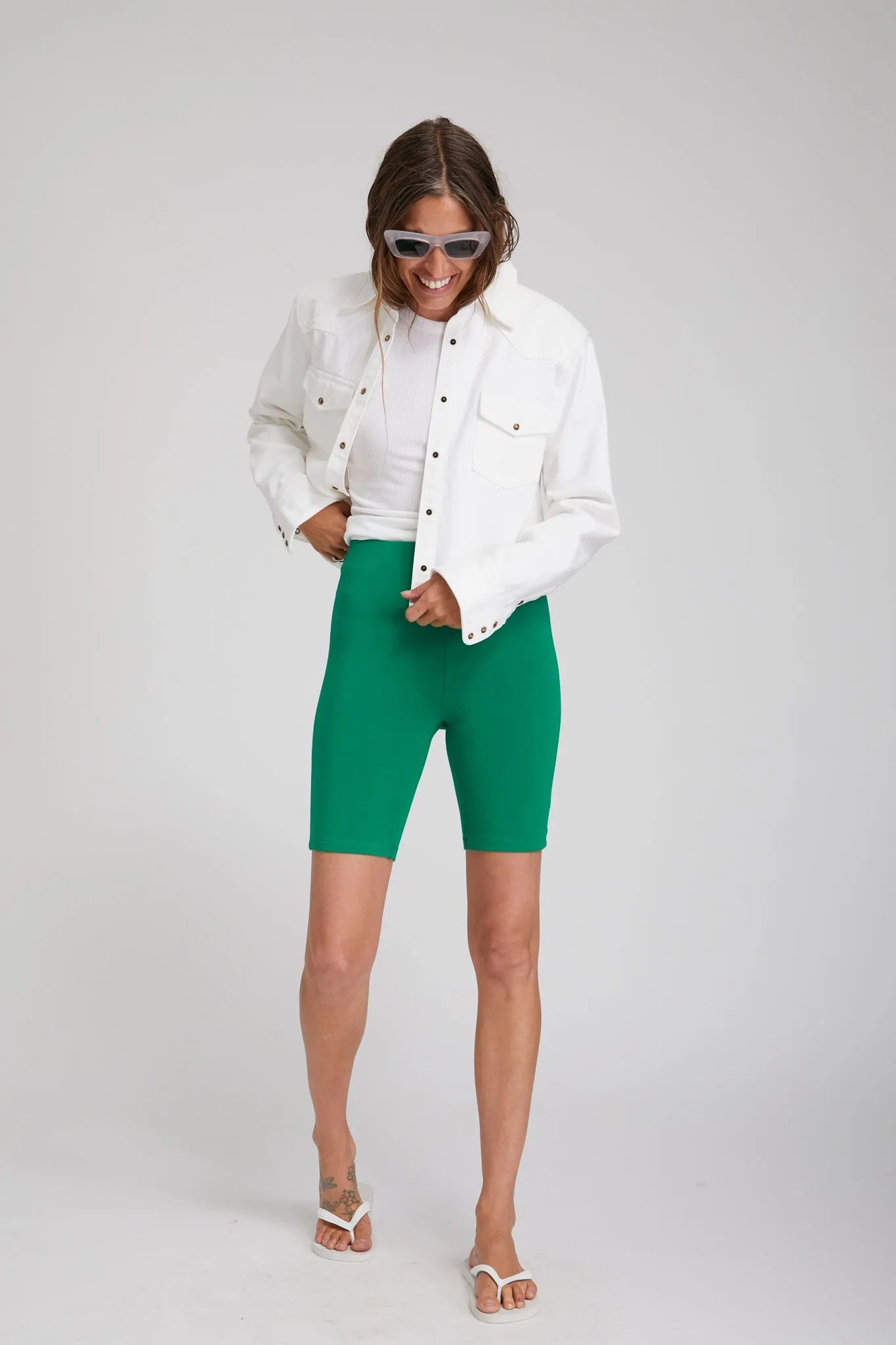 Preppy Style Warm Season Evergreen City Biker Shorts