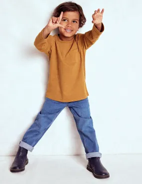 Everyday Long Sleeve T-Shirt-Toffee Brown Ribbed Knit Fabric FrictionResistant Edges