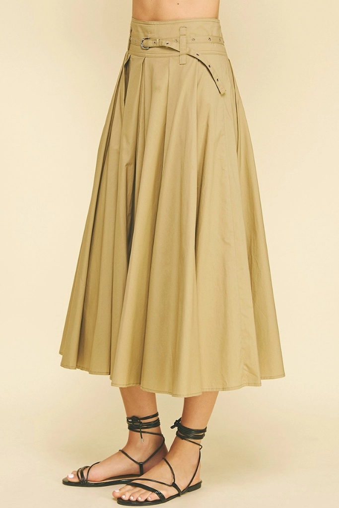 Street Vibe Clementine Belited Midi Skirt in Khaki