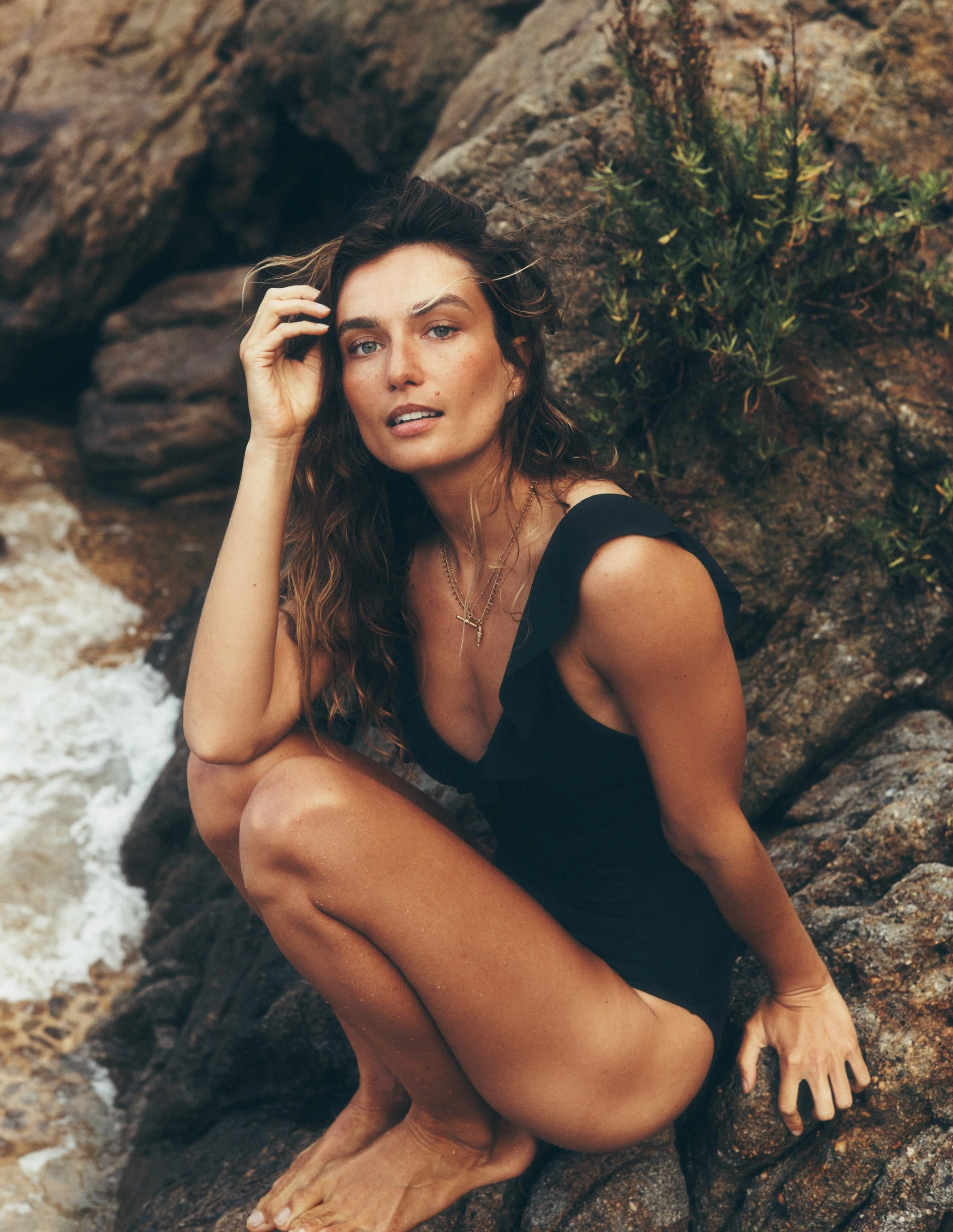 chlorine resistant Evia Ruffle Swimsuit-Black