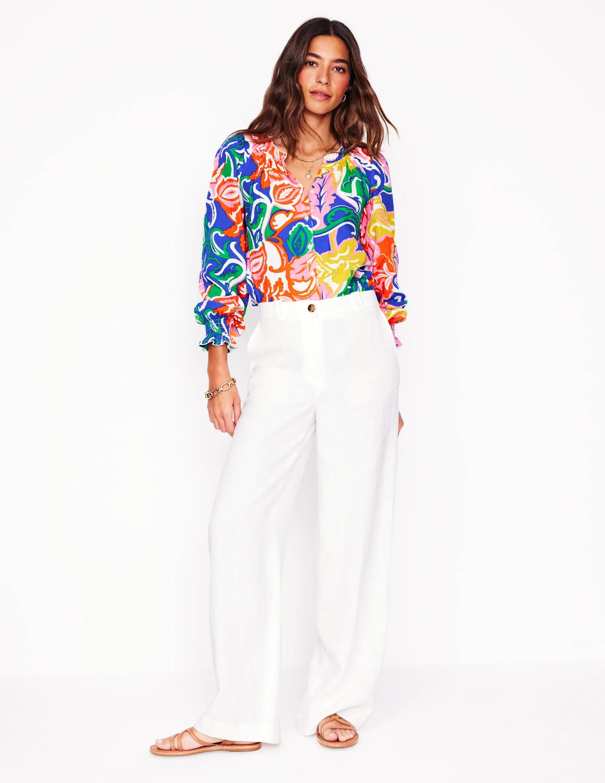 Evie Double Cloth Top-Multi, Foliage Twirl DropShoulder Non Restrictive Fit