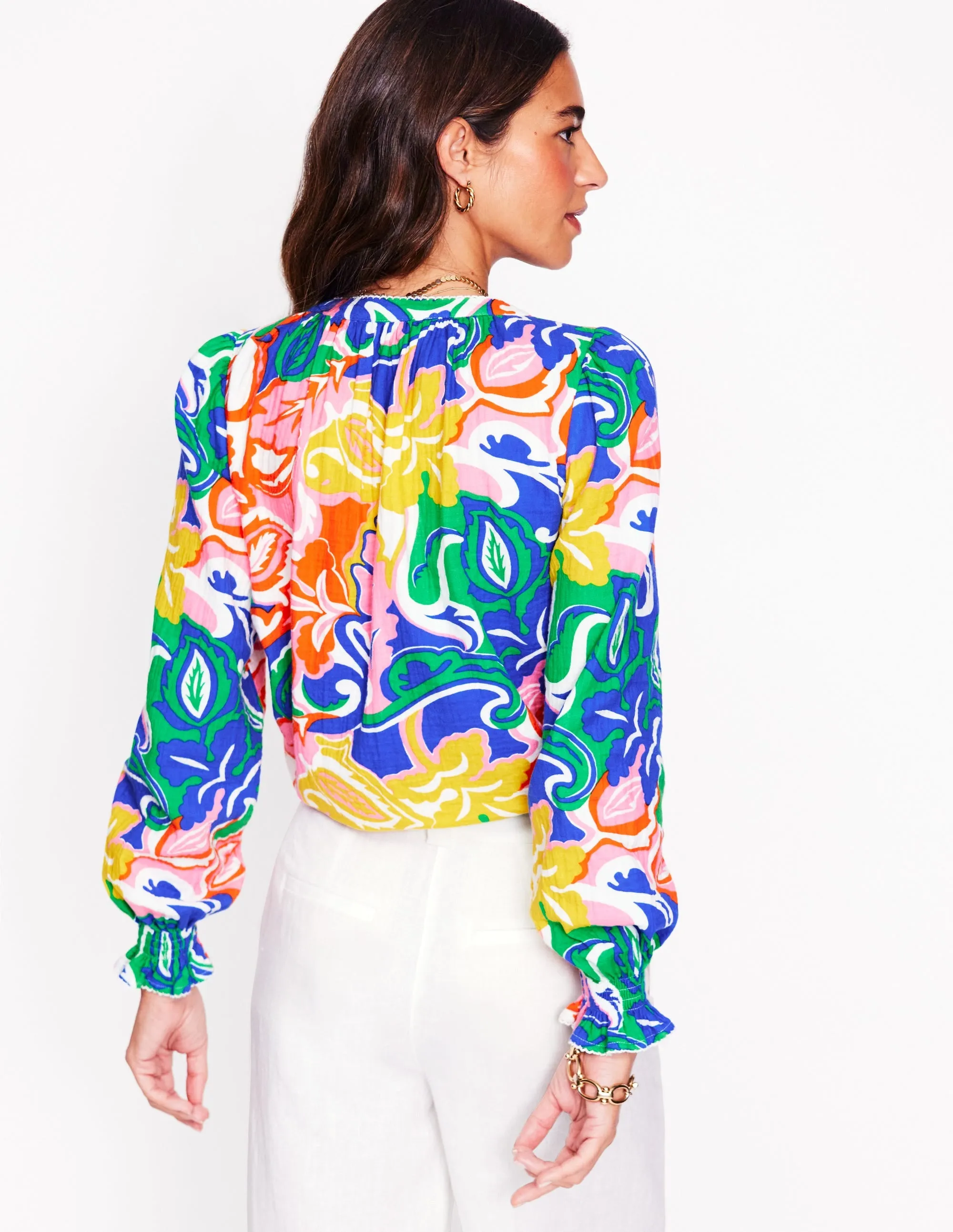 Anti Pilling Technology HighElasticity Thread Evie Double Cloth Top-Multi, Foliage Twirl