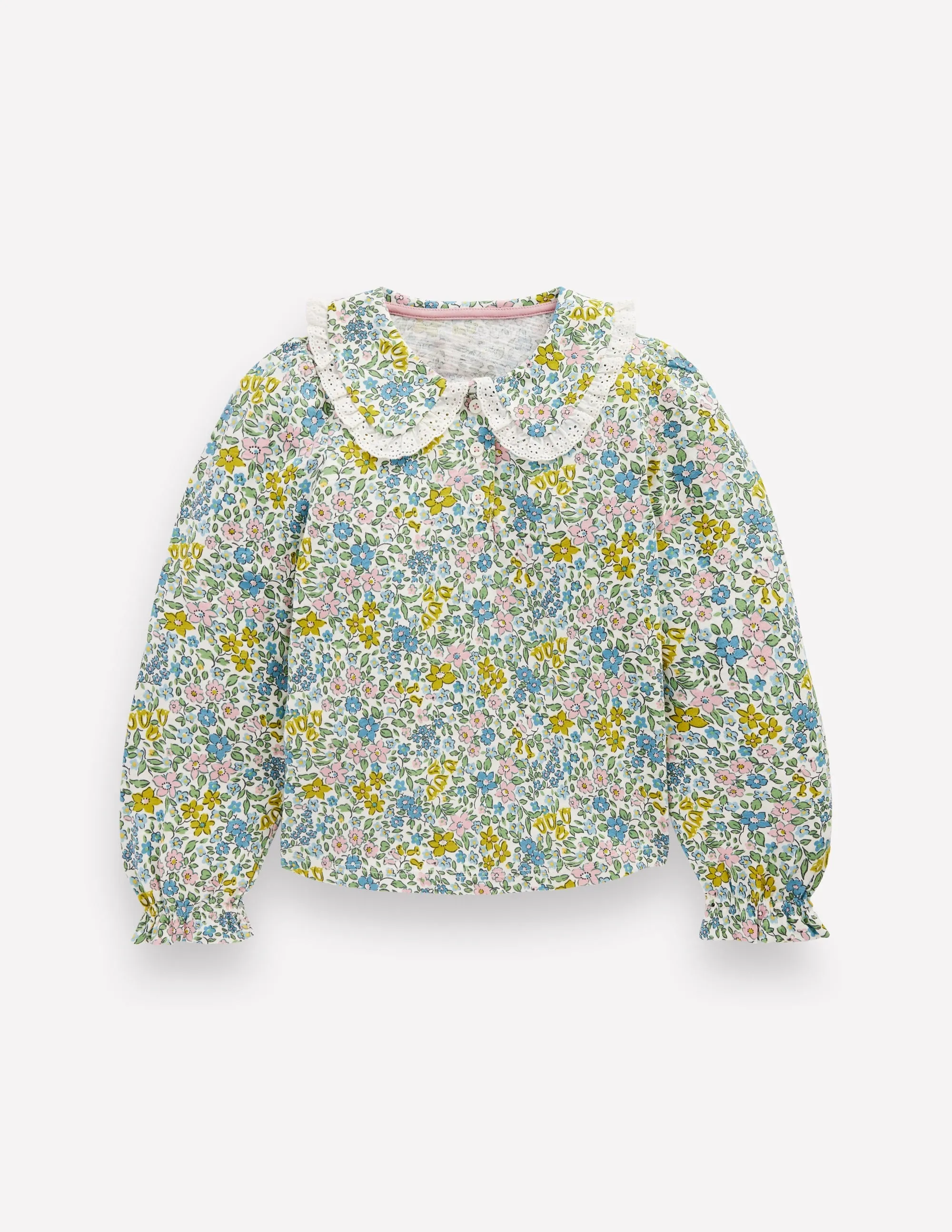 Weekend Trend Chic Vibe Collared Slub Top-Pear Green Flowerbed
