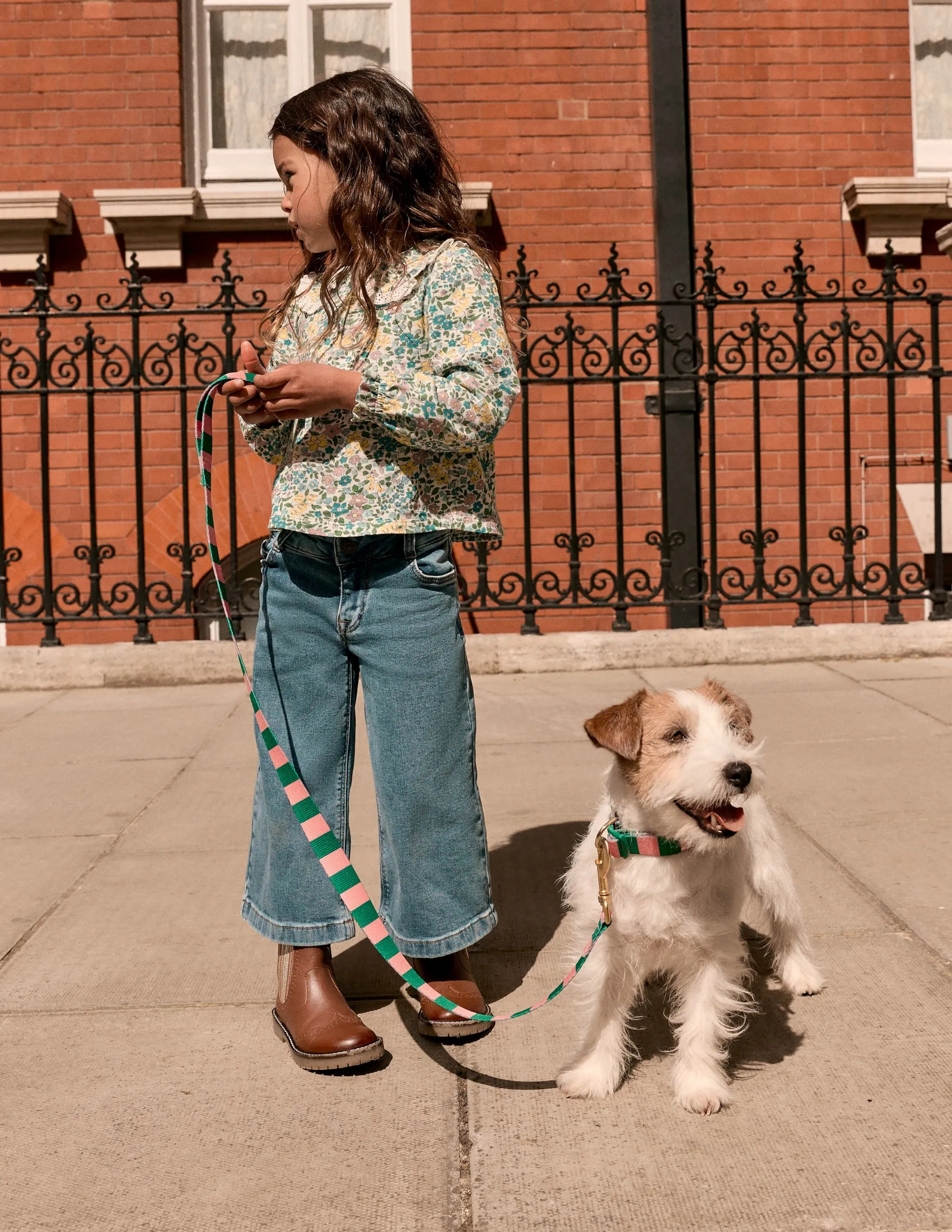 Collared Slub Top-Pear Green Flowerbed Organic Cotton