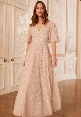 Leila Dot V-Neck Cape Ankle Gown Relax Cut Layering Piece