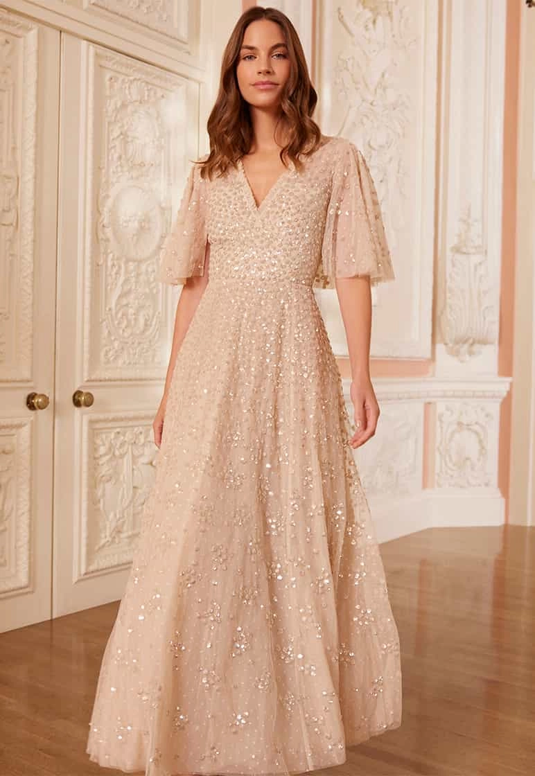 Leila Dot V-Neck Cape Ankle Gown Relax Cut Layering Piece