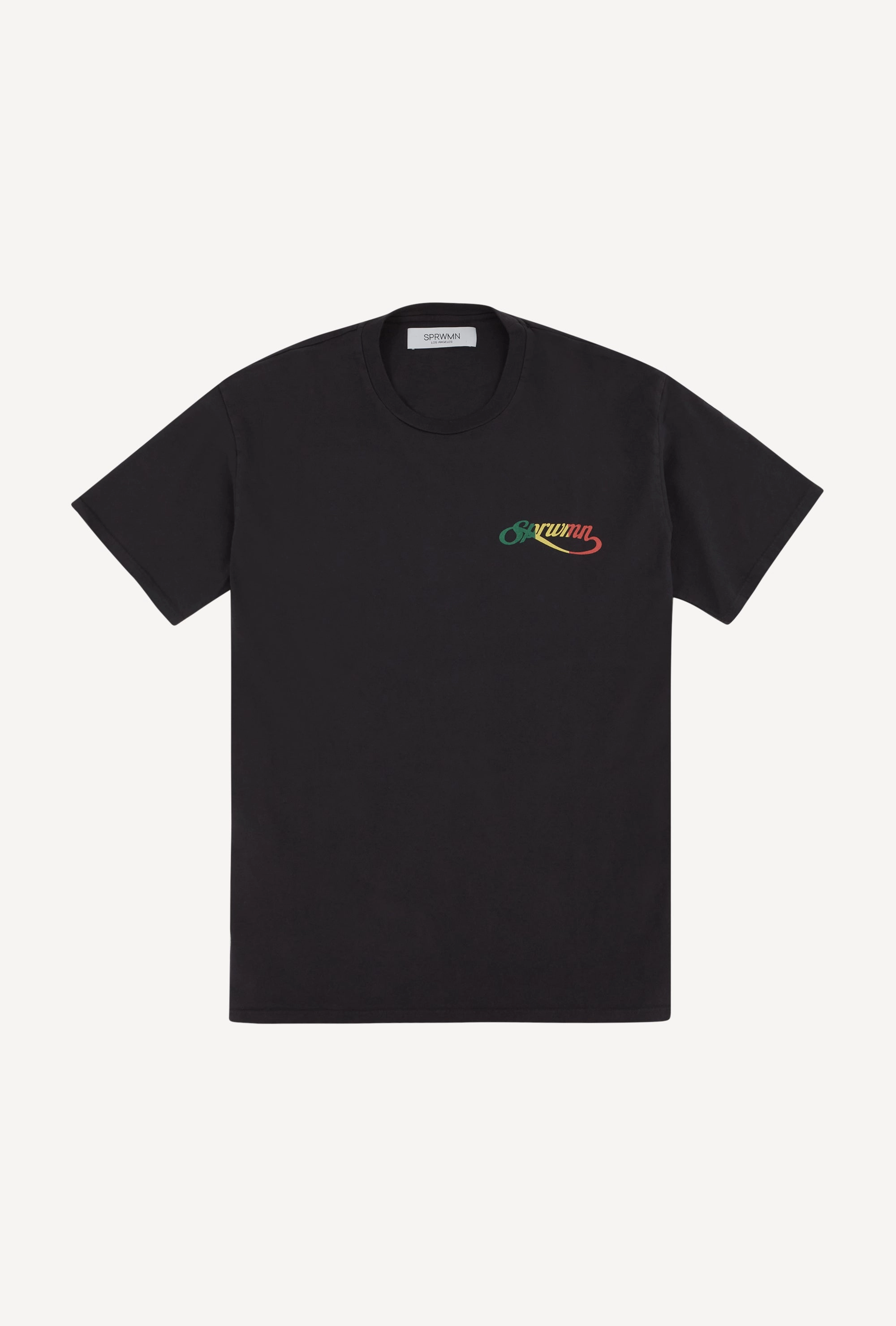 Faded Black Cotton Script Logo Tee Sustainable Production Certified Abrasion Resistant Fabric