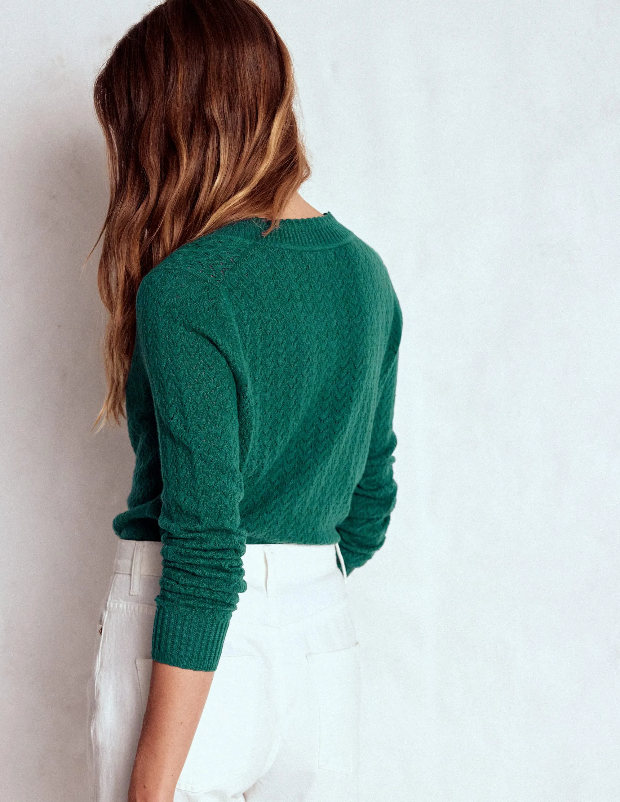 Stretchable Cuffs Street Trend Diane Pointelle Cardigan-Drake Green