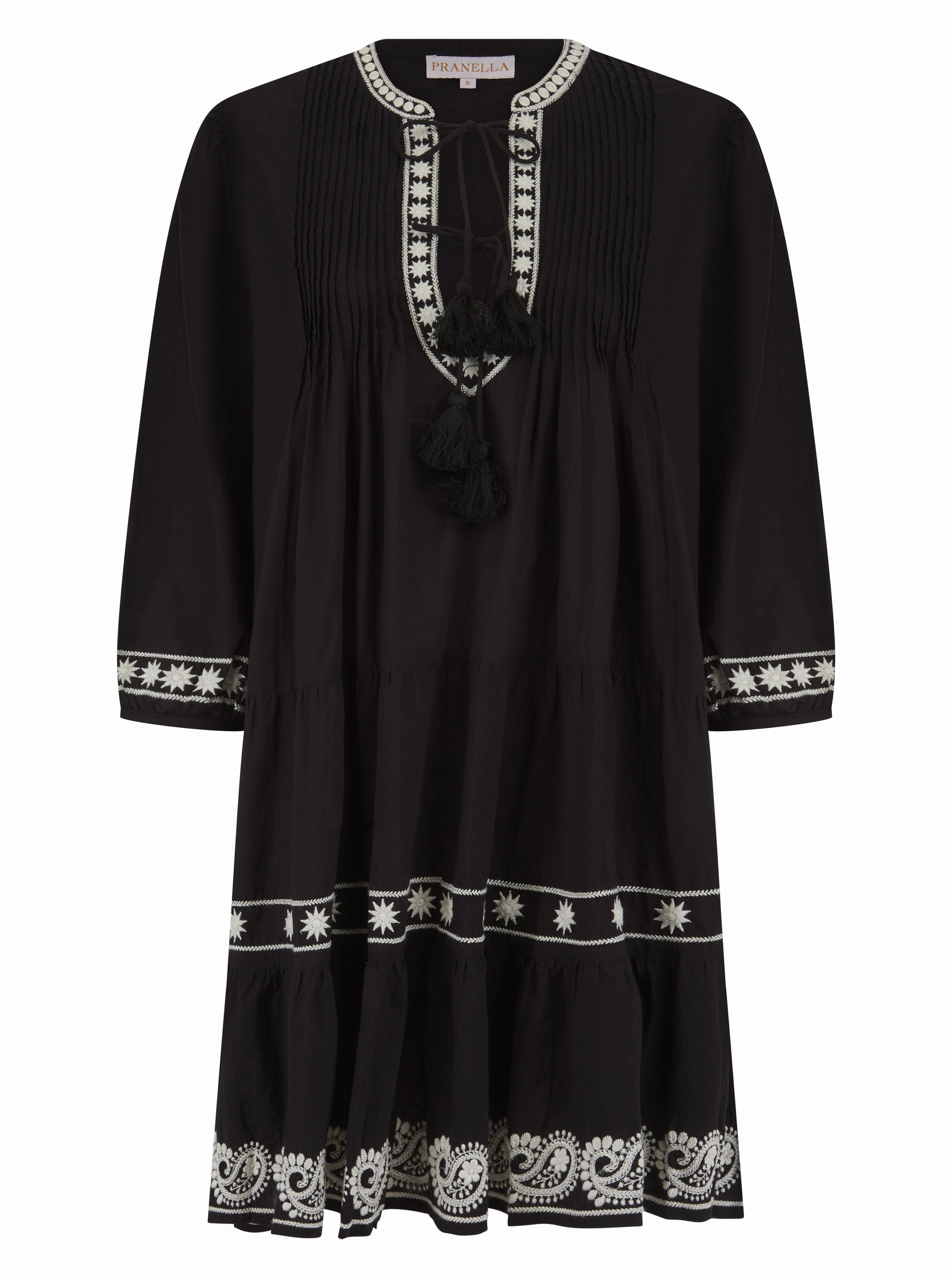Boho Aesthetic Clean Outline Bonbon Dress Black/Pearl