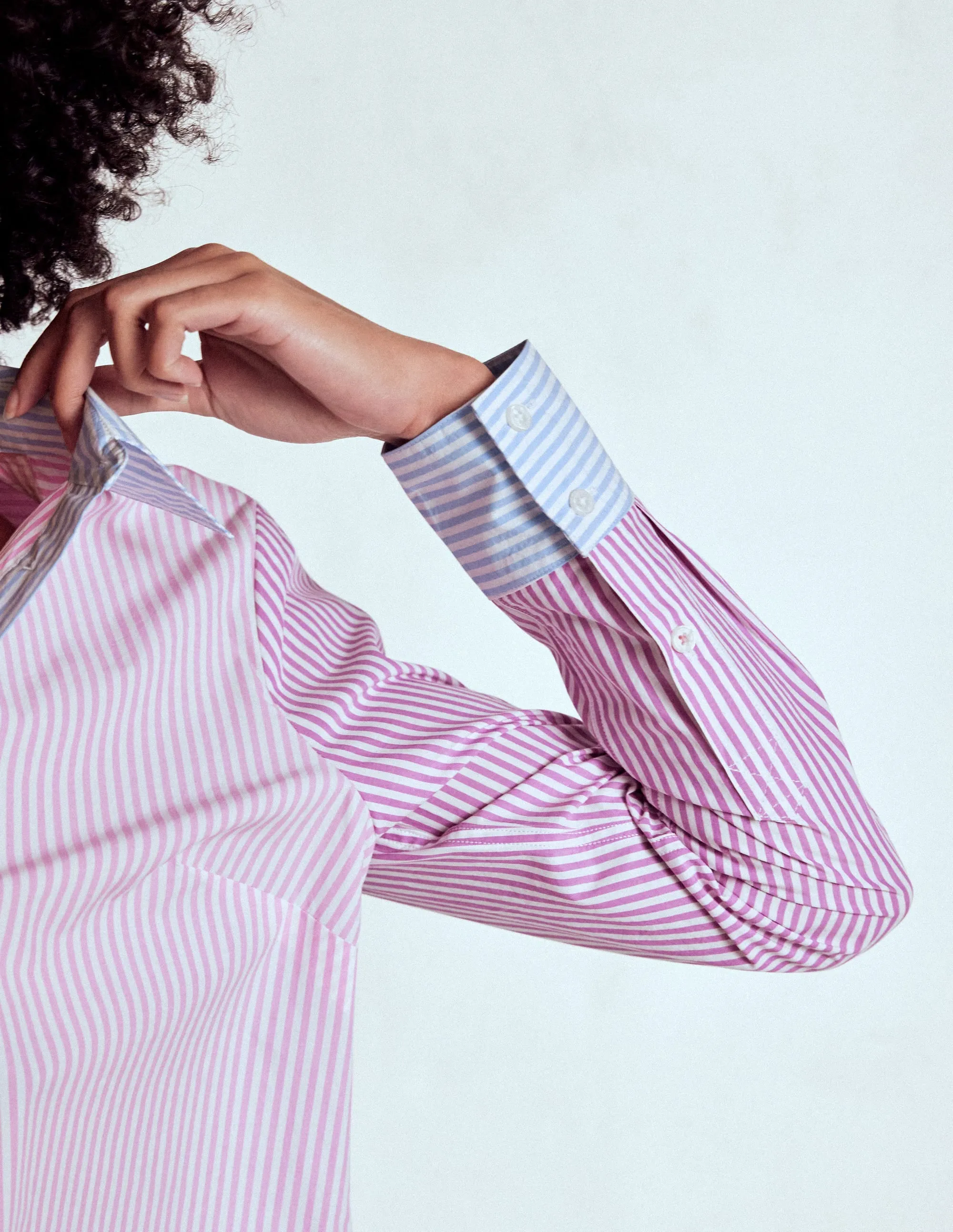 Sienna Cotton Shirt-Hotched, Multi Stripe Breathable Lining Bound Seam Finish
