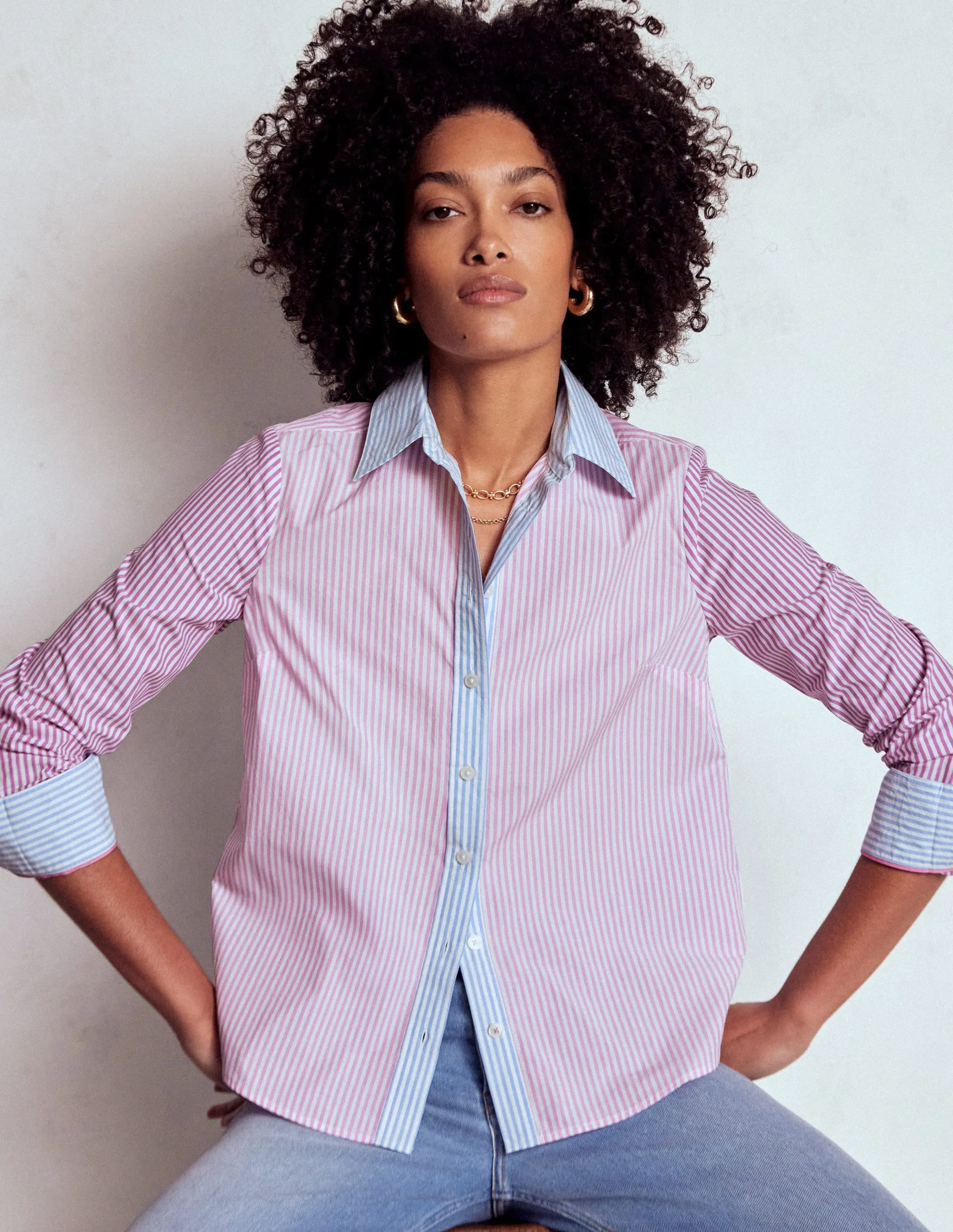WrinkleResistantWeave Sienna Cotton Shirt-Hotched, Multi Stripe