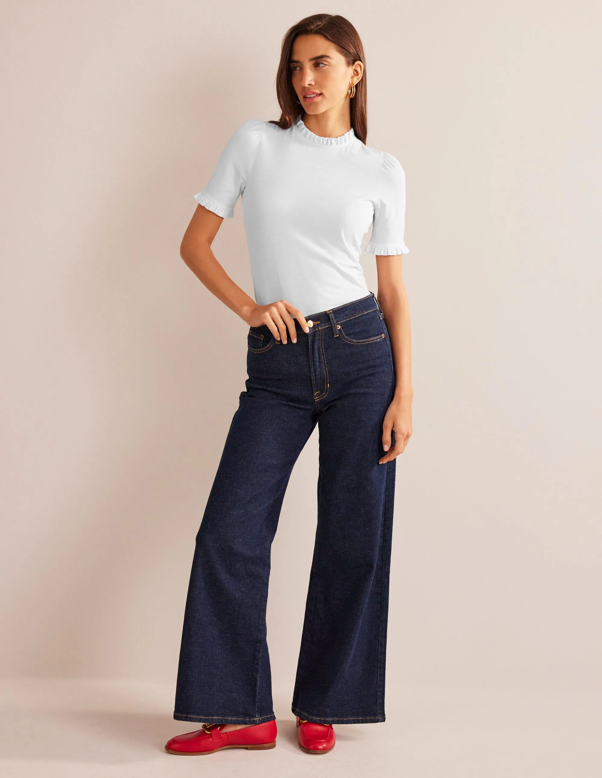 Supersoft Frill Detail T-shirt-White Slim Fit Design