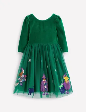Velour Tulle Appliqu Dress-Jewel Green Halloween Smooth Layers Stylish day dress