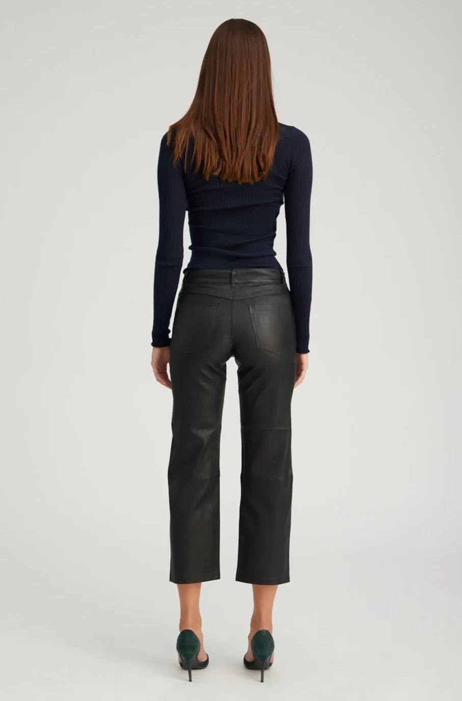 SecureClosures tech fabric Black Leather 5 Pocket Straight Leg Pants