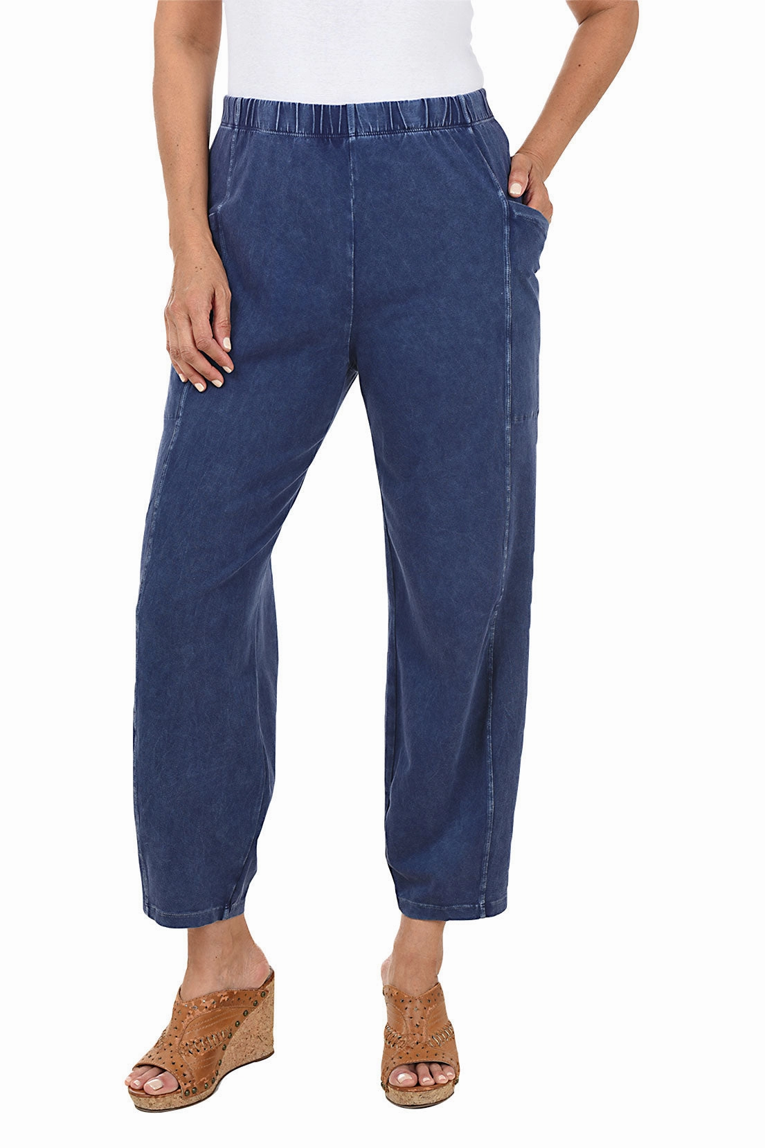 Recyclable Fabric Blend Mineral Wash Pull-On Ankle Pant