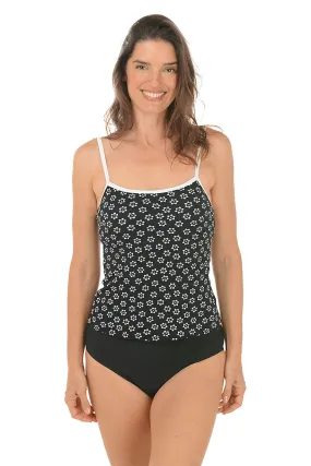Ditzy Bloom Pique Lingerie Strap Tankini Top Tagless Collar