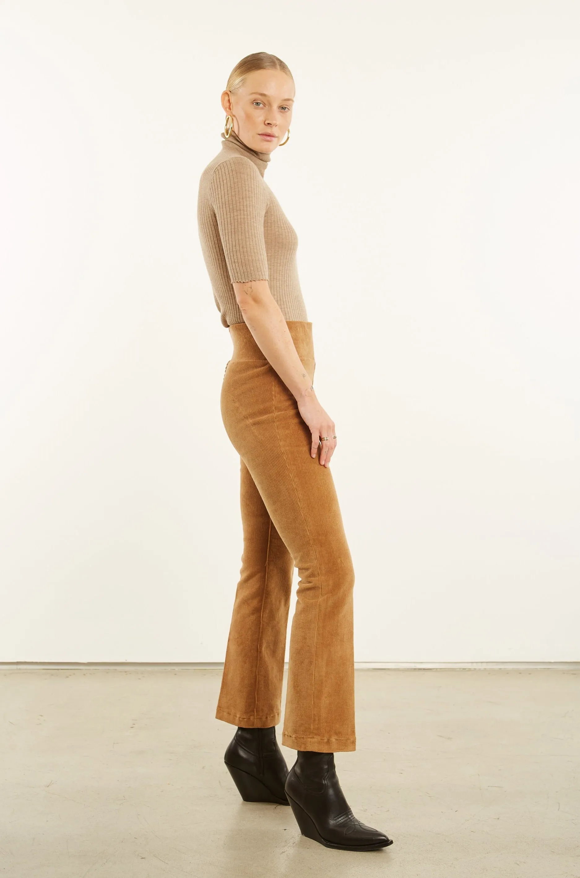 Camel Corduroy Ankle Flare Pants Lined interior Cozy Layering