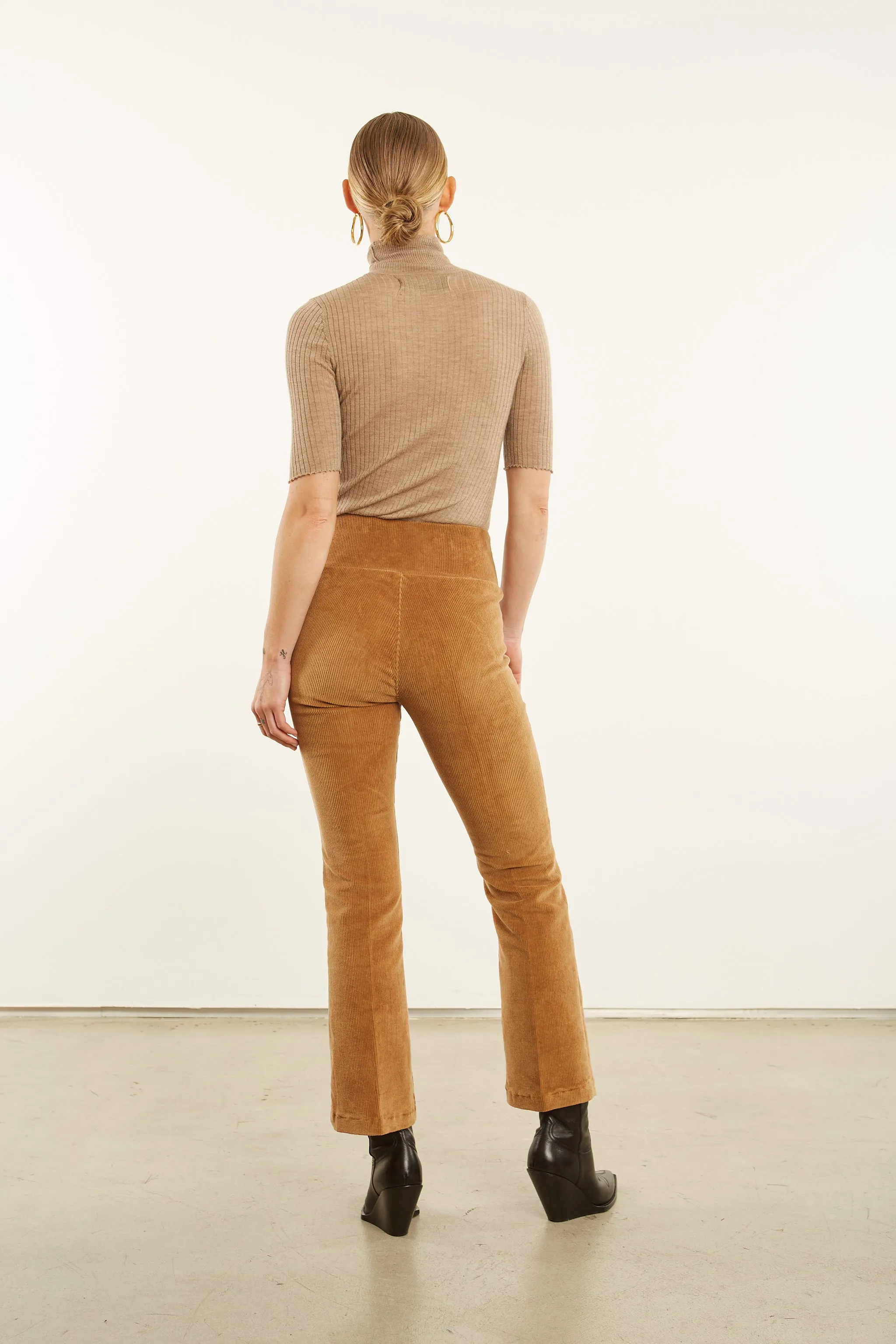 Camel Corduroy Ankle Flare Pants Quick Movement Wear