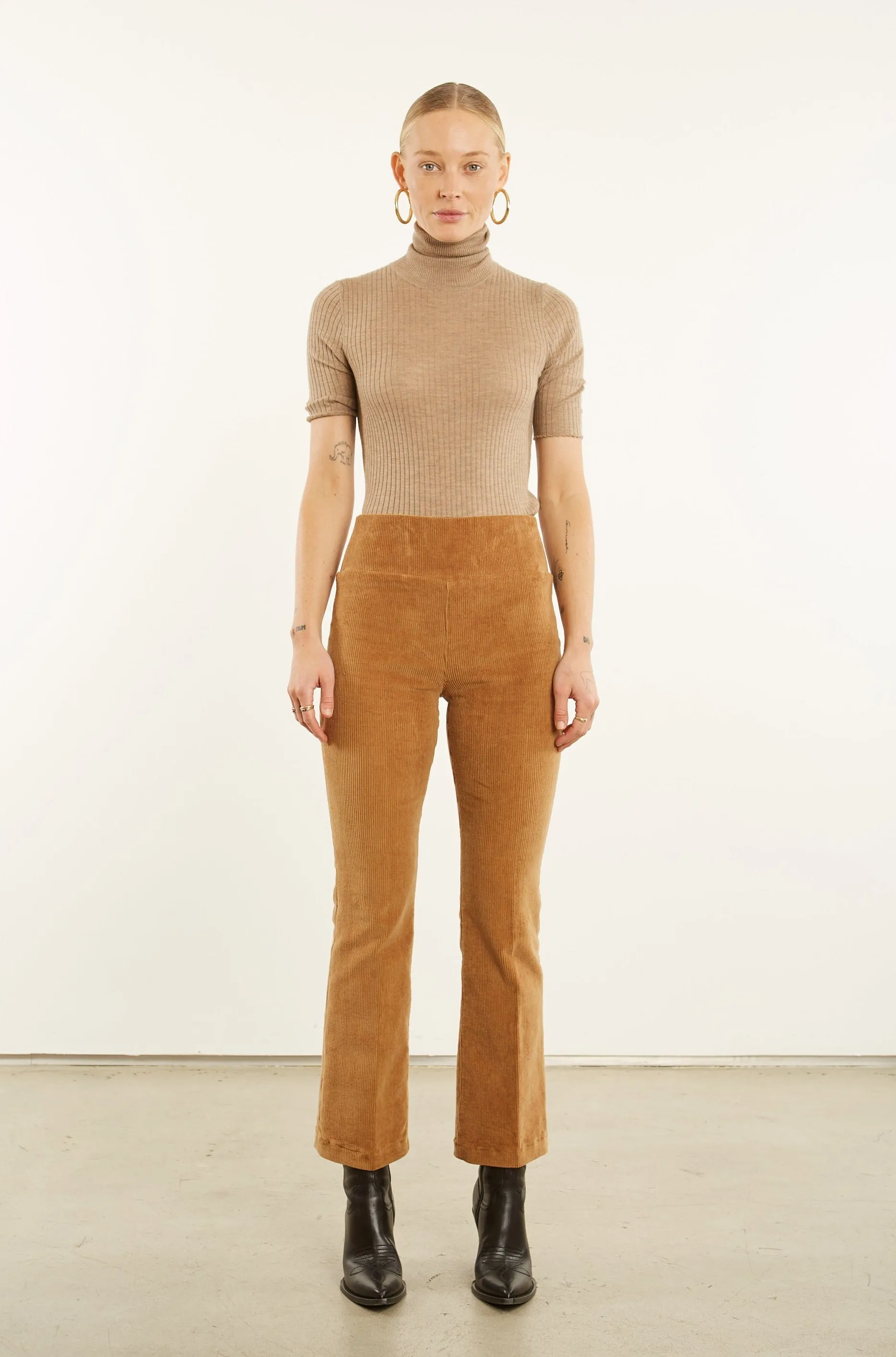 Camel Corduroy Ankle Flare Pants work mode