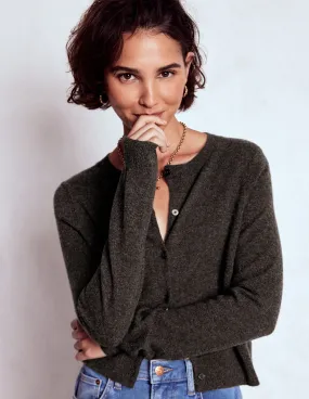 Eva Cashmere Cropped Cardigan-Charcoal Melange Day Wear Layered Edge Trim