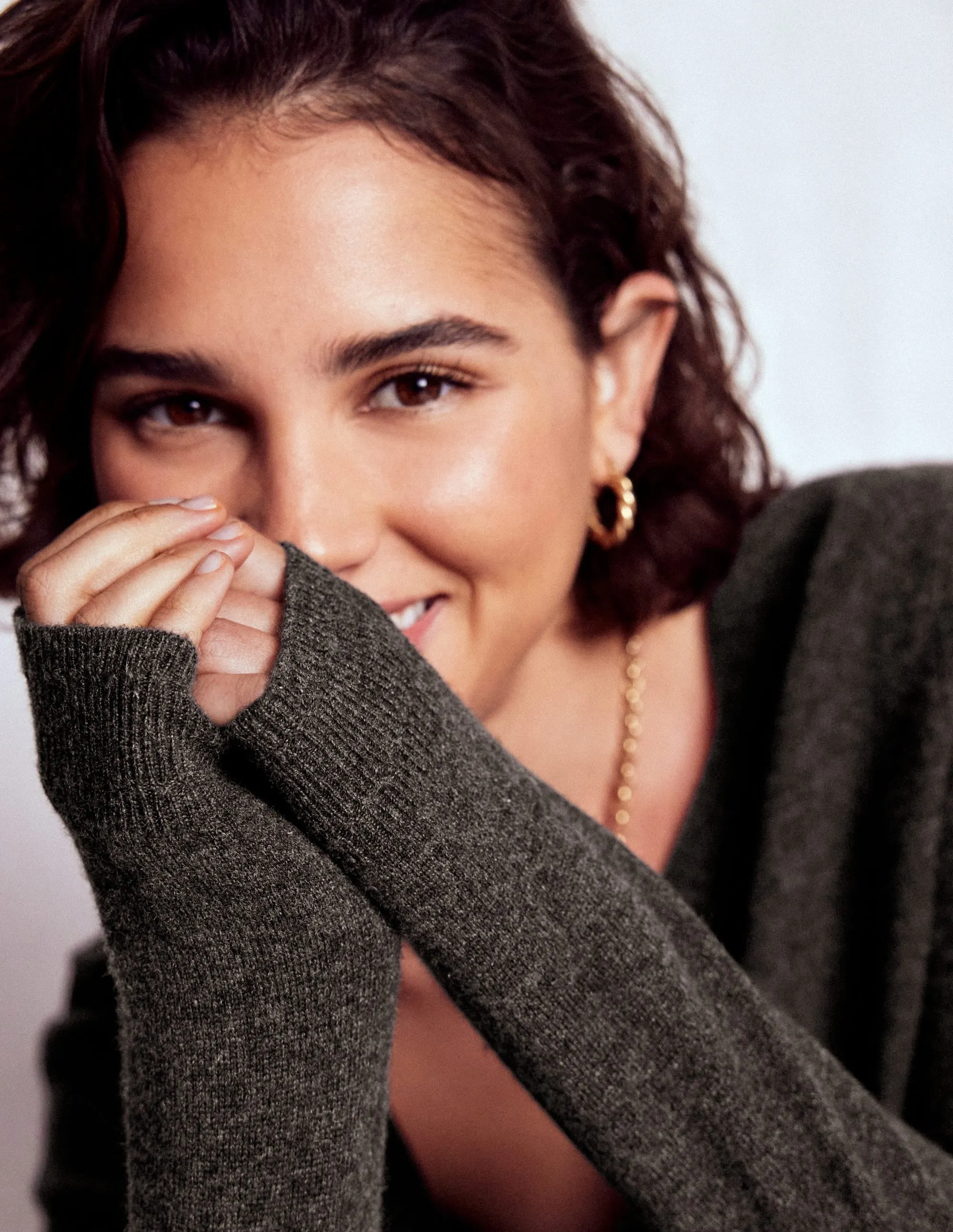 Recycled Polyester Thread Eva Cashmere Cropped Cardigan-Charcoal Melange